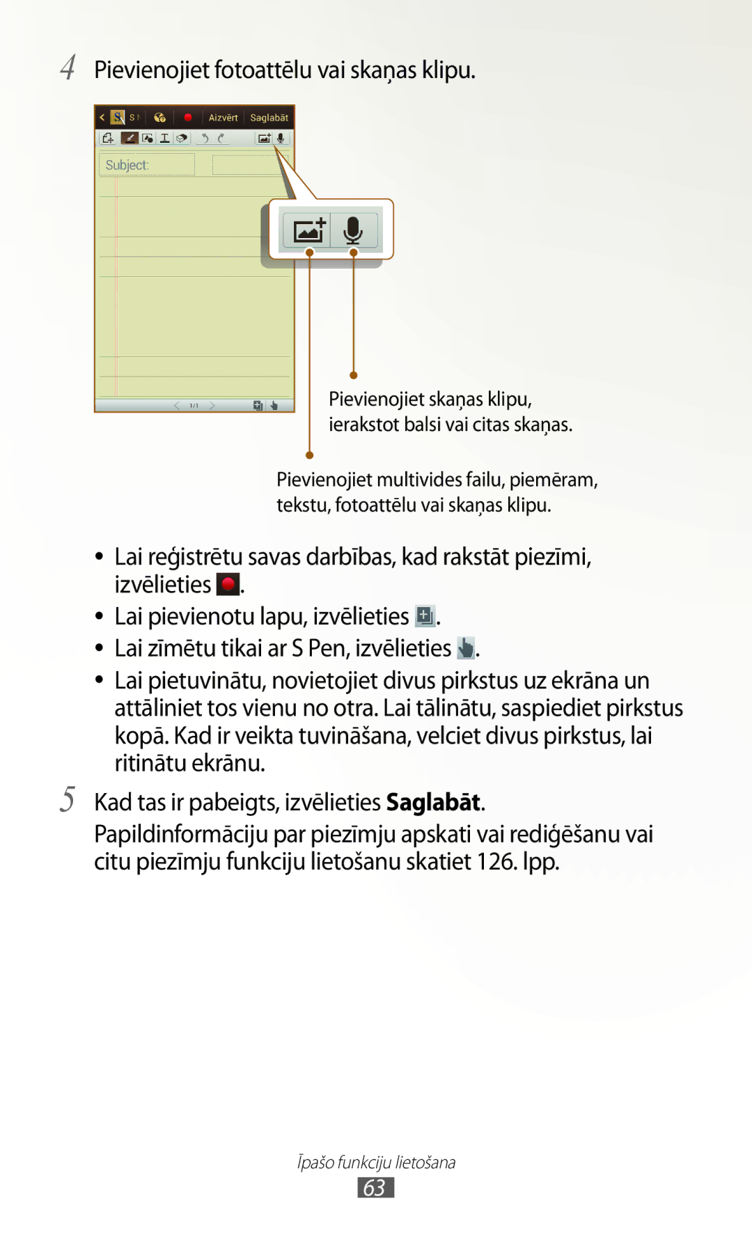 Samsung GT-N7000ZBASEB, GT-N7000RWASEB manual Pievienojiet fotoattēlu vai skaņas klipu 