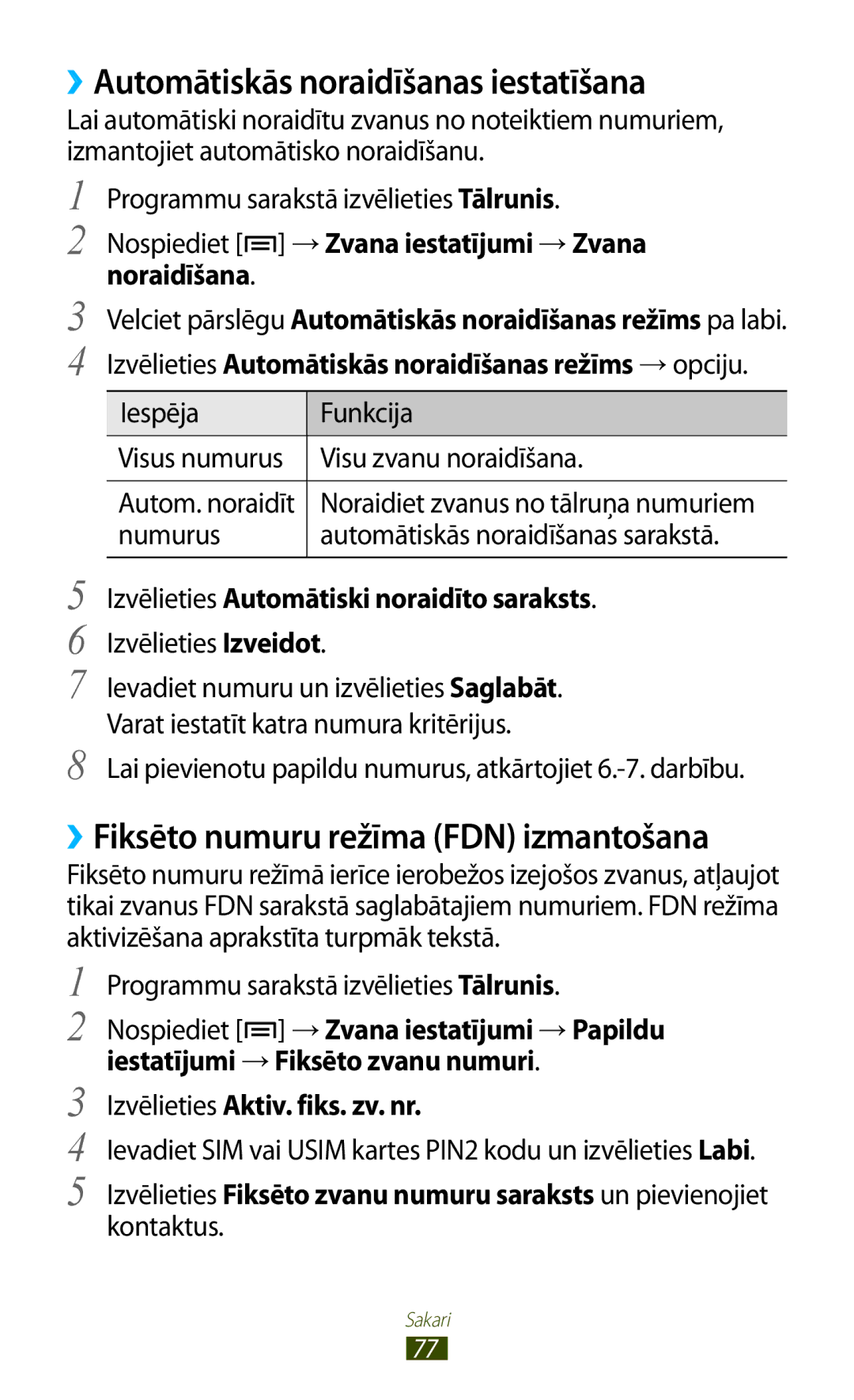 Samsung GT-N7000ZBASEB manual ››Automātiskās noraidīšanas iestatīšana, Nospiediet →Zvana iestatījumi →Zvana noraidīšana 