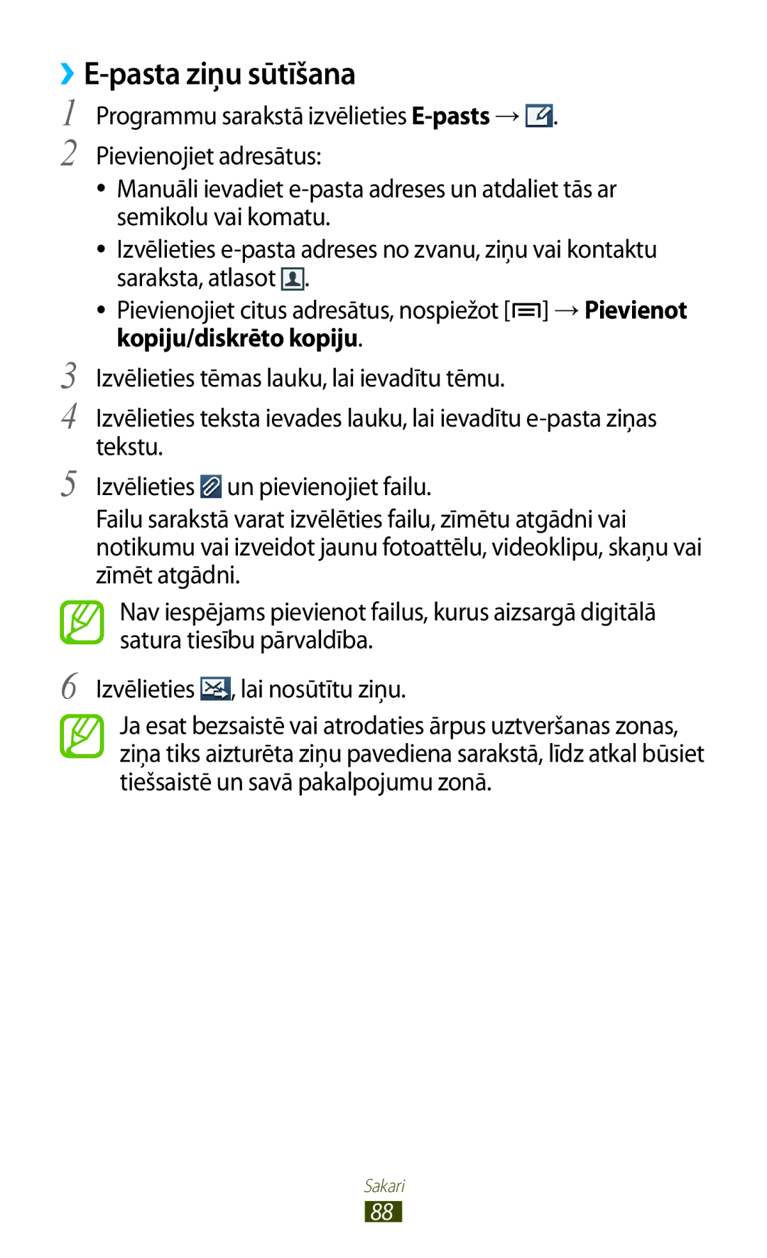 Samsung GT-N7000RWASEB, GT-N7000ZBASEB manual ››E-pasta ziņu sūtīšana 