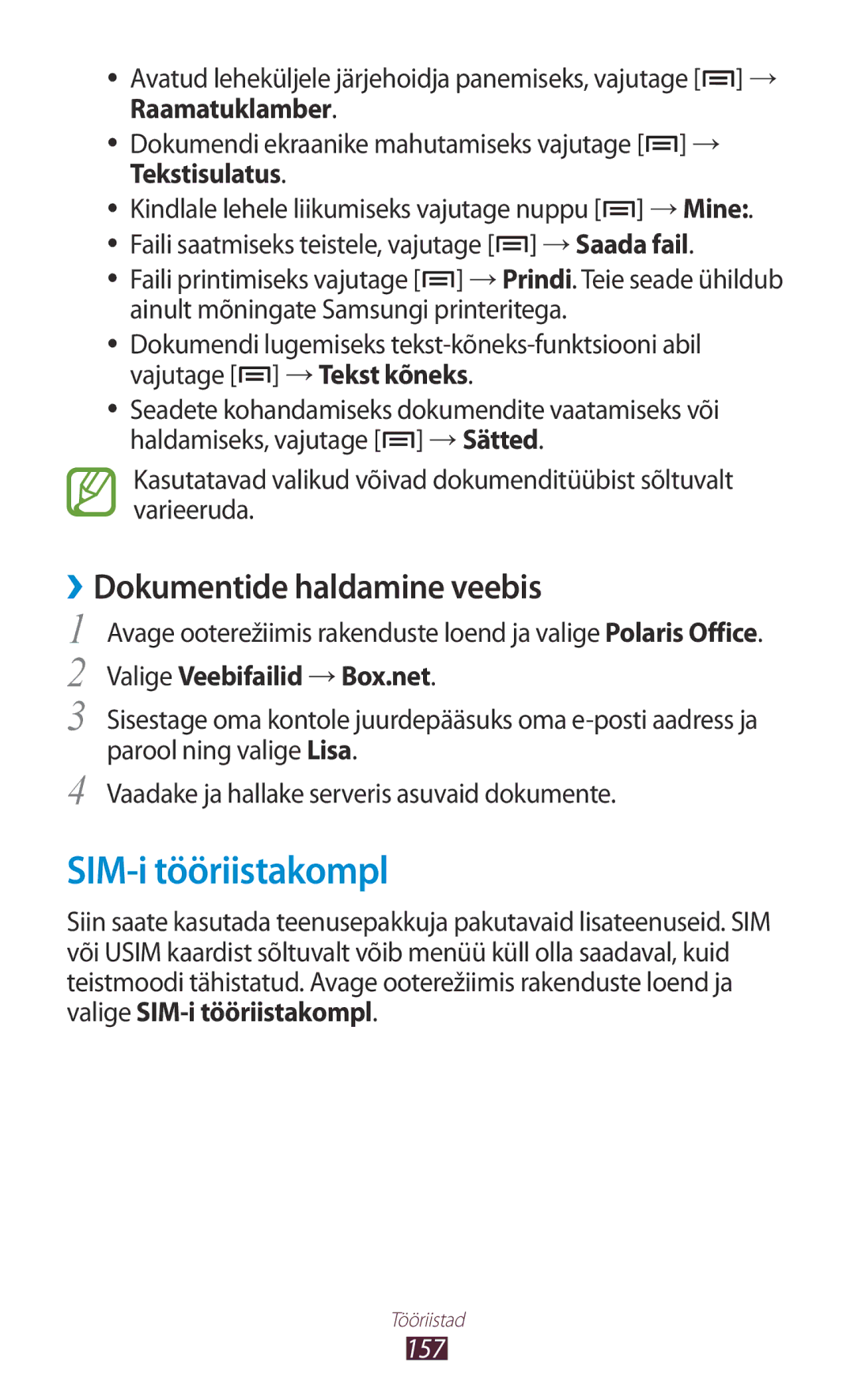 Samsung GT-N7000ZBASEB, GT-N7000RWASEB manual SIM-i tööriistakompl, ››Dokumentide haldamine veebis, 157 