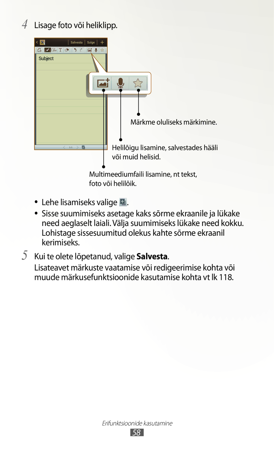 Samsung GT-N7000RWASEB, GT-N7000ZBASEB manual Lisage foto või heliklipp 