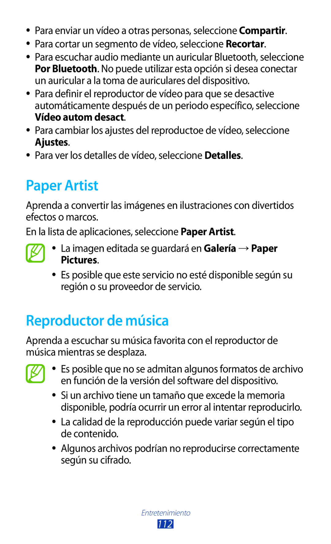 Samsung GT-N7000RWAFOP, GT-N7000RWATMN, GT-N7000ZBEPHE, GT-N7000RWEPHE manual Paper Artist, Reproductor de música, 112 