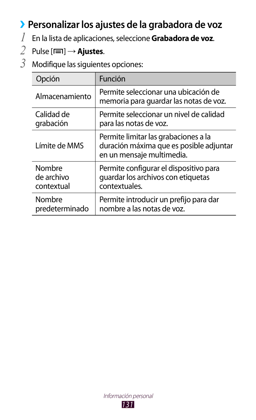 Samsung GT-N7000RWEXEC, GT-N7000RWATMN, GT-N7000ZBEPHE, GT-N7000RWEPHE manual Calidad de, En un mensaje multimedia, 131 