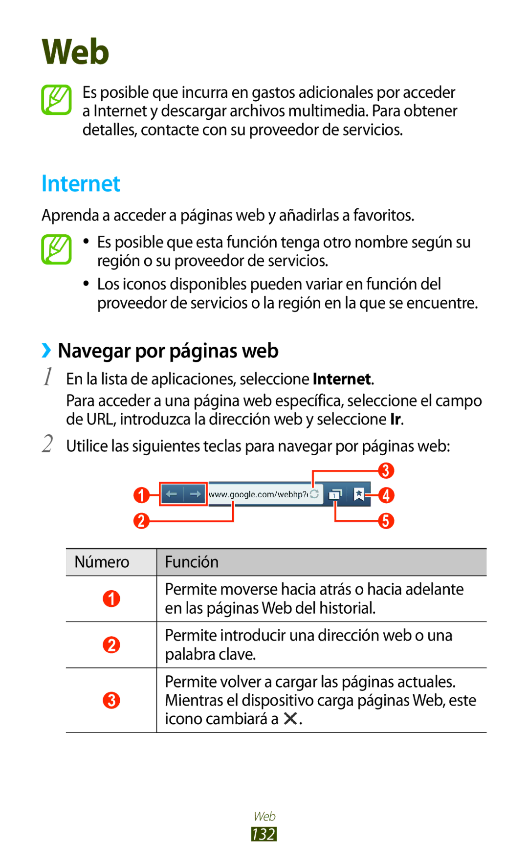 Samsung GT-N7000ZBAYOG manual ››Navegar por páginas web, En la lista de aplicaciones, seleccione Internet, 132 