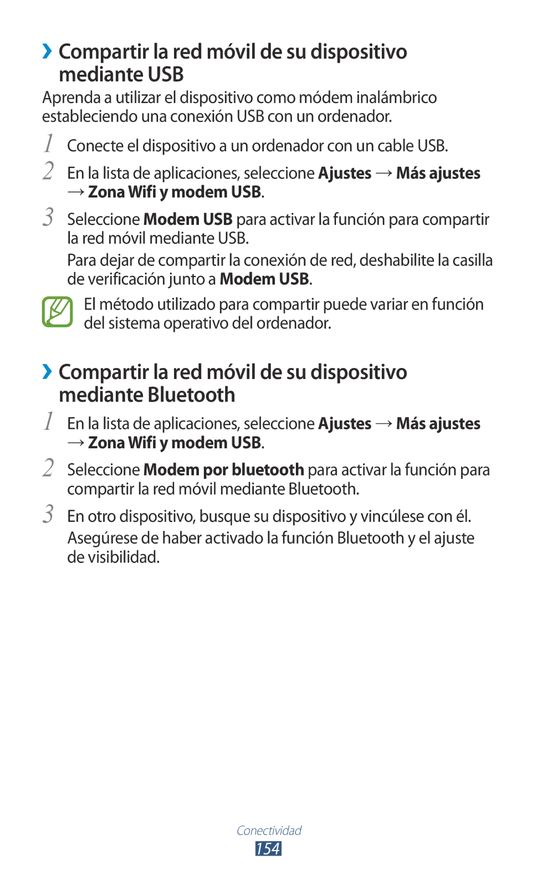 Samsung GT-N7000RWEXEC, GT-N7000RWATMN, GT-N7000ZBEPHE manual ››Compartir la red móvil de su dispositivo mediante USB, 154 