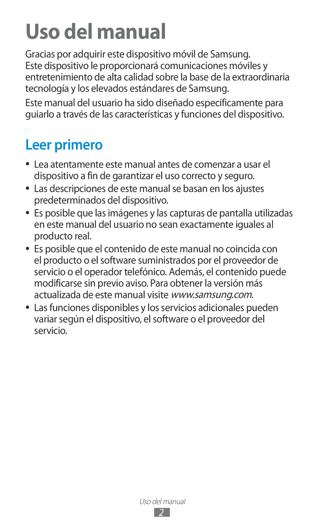 Samsung GT-N7000RWEPHE, GT-N7000RWATMN, GT-N7000ZBEPHE, GT-N7000ZBAXSP, GT-N7000ZBAPHE Uso del manual, Leer primero 