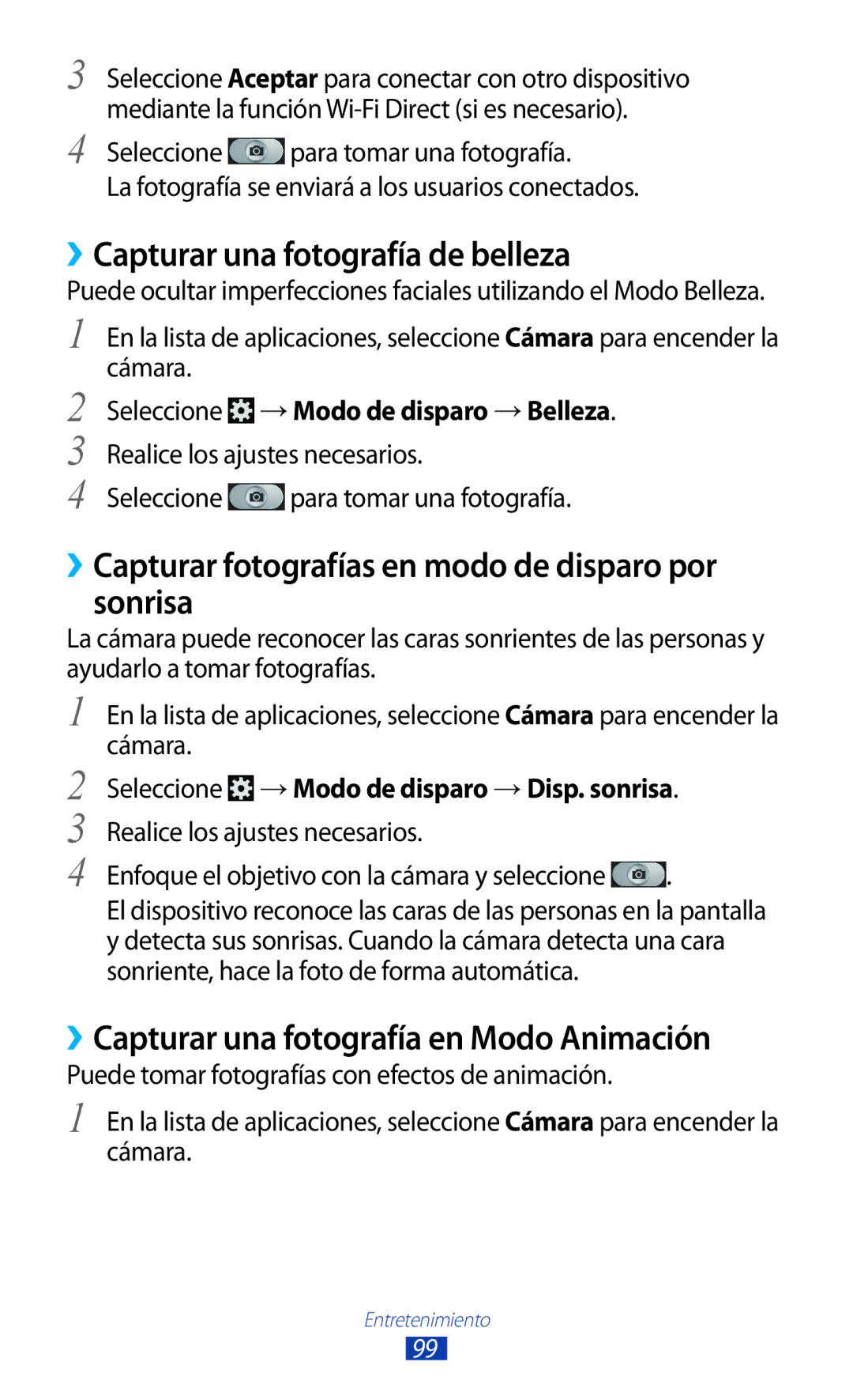 Samsung GT-N7000ZBEAMN manual ››Capturar una fotografía de belleza, ››Capturar fotografías en modo de disparo por sonrisa 