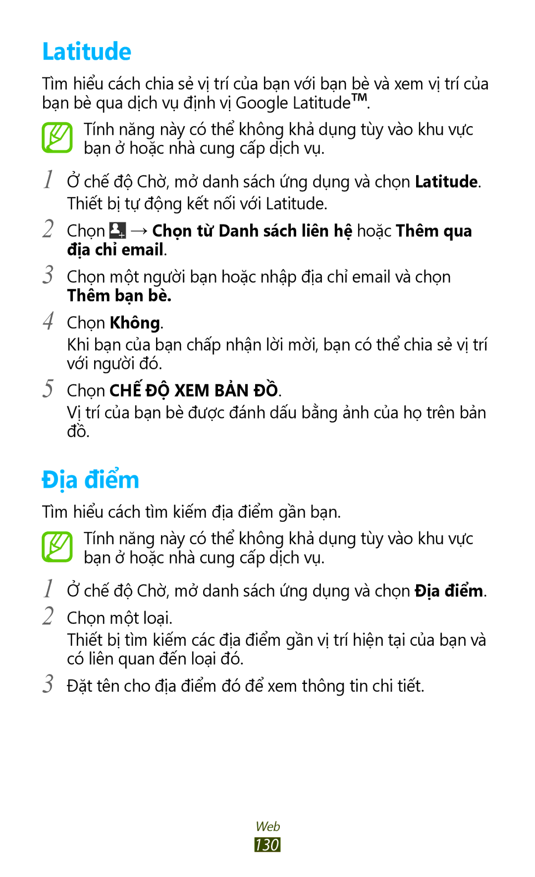 Samsung GT-N7000RWAXEV, GT-N7000RWAXXV, GT-N7000ZBAXXV Latitude, Địa điểm, Thêm bạn be, Chon CHẾ ĐỘ XEM BAN ĐỒ, 130 