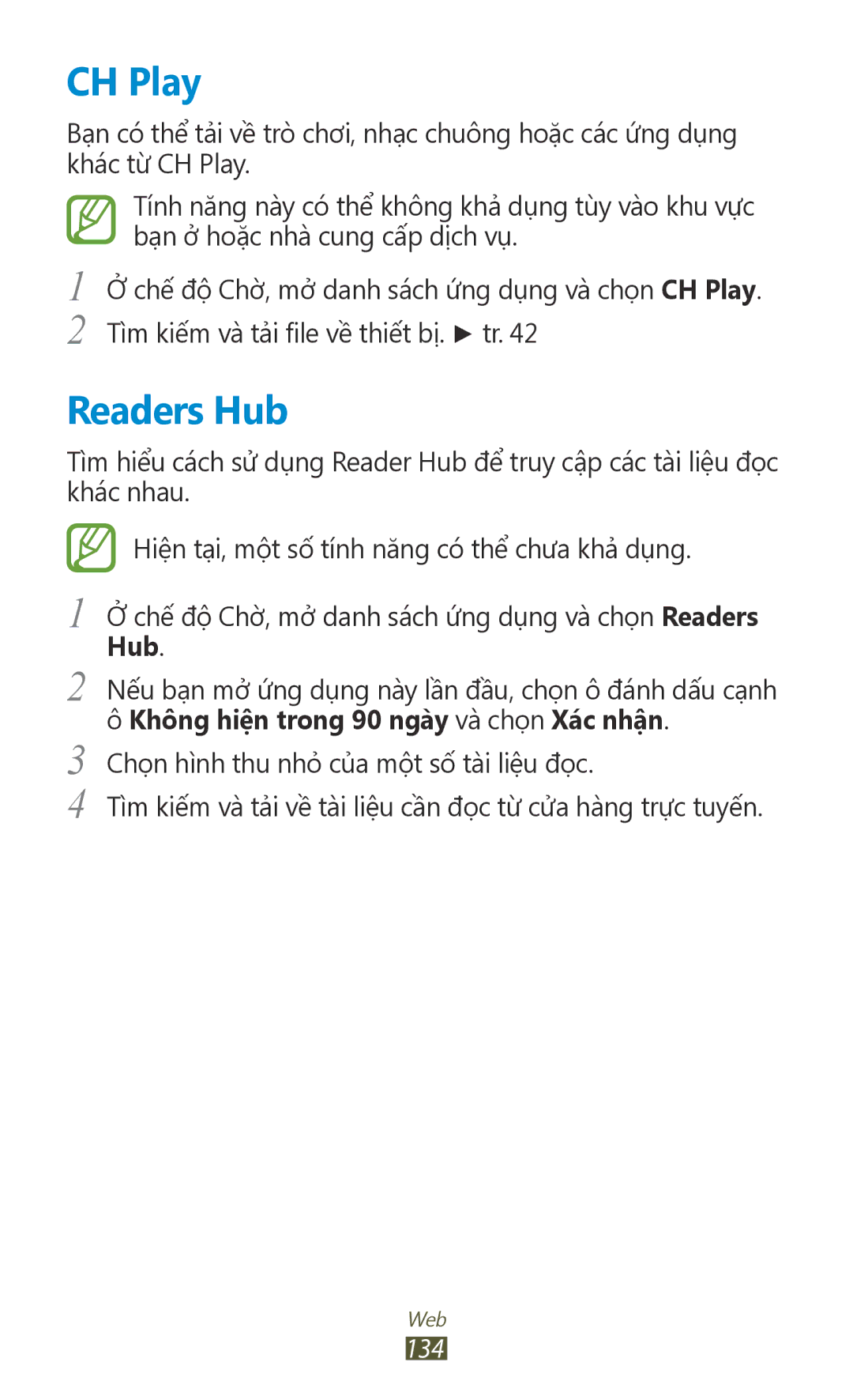 Samsung GT-N7000RWAXEV, GT-N7000RWAXXV, GT-N7000ZBAXXV, GT-N7000ZBAXEV manual CH Play, Readers Hub, 134 