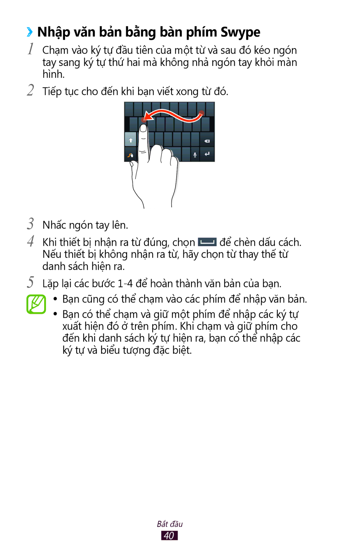 Samsung GT-N7000RWAXXV, GT-N7000ZBAXXV, GT-N7000RWAXEV, GT-N7000ZBAXEV manual ››Nhập văn bả̉n bằng bàn phím Swype 