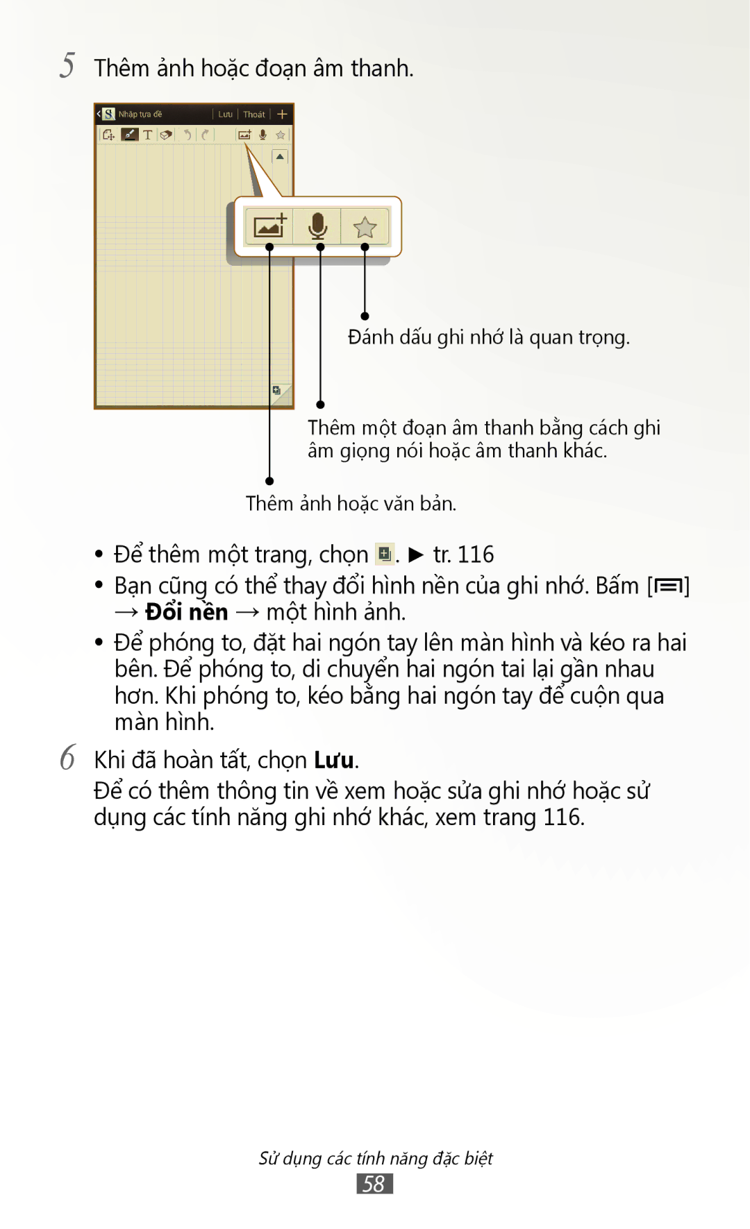 Samsung GT-N7000RWAXEV, GT-N7000RWAXXV, GT-N7000ZBAXXV, GT-N7000ZBAXEV manual Thêm anh hoăc đoan âm thanh 