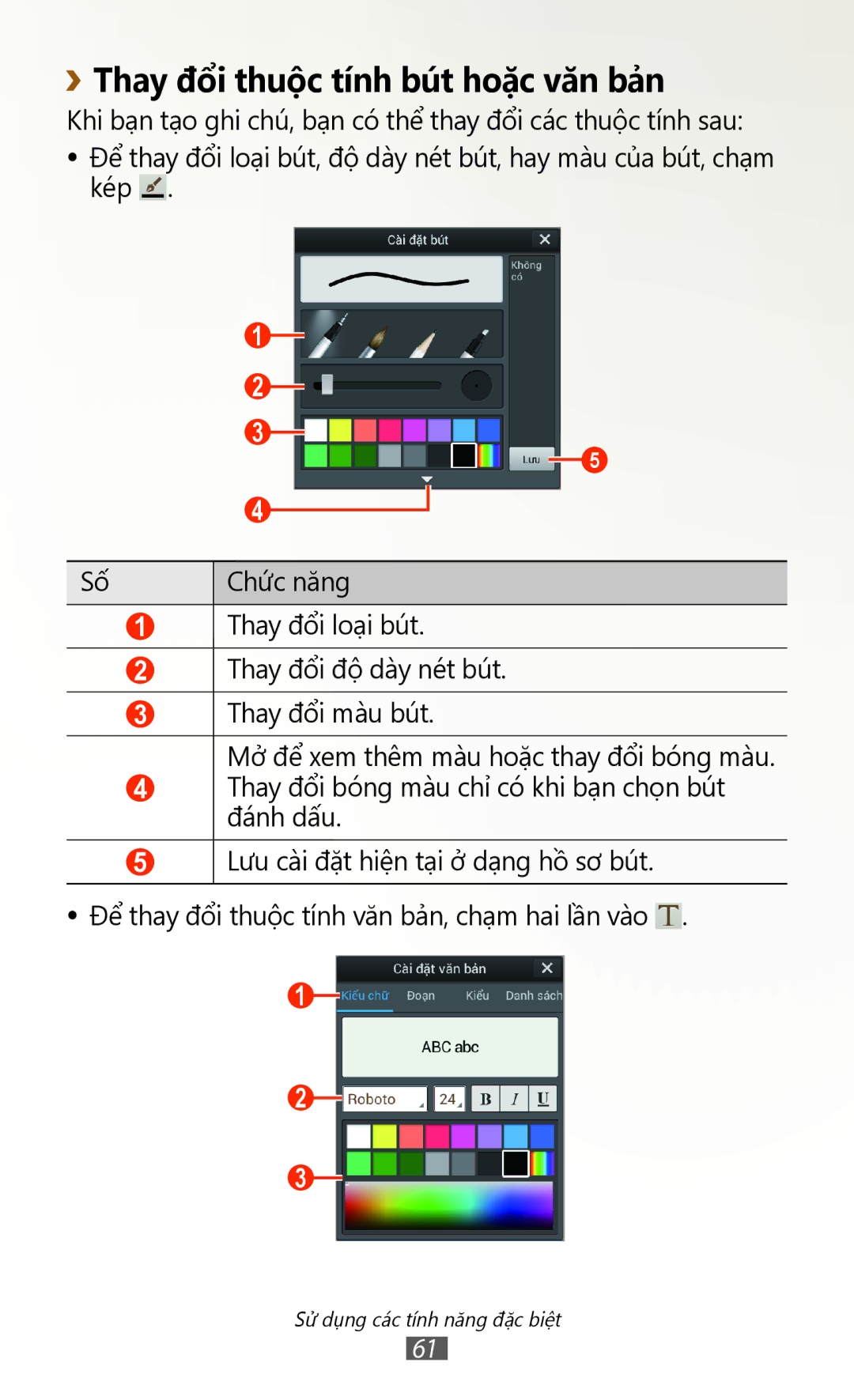 Samsung GT-N7000ZBAXXV, GT-N7000RWAXXV, GT-N7000RWAXEV, GT-N7000ZBAXEV manual ››Thay đôi thuôc tinh but hoăc văn bản 