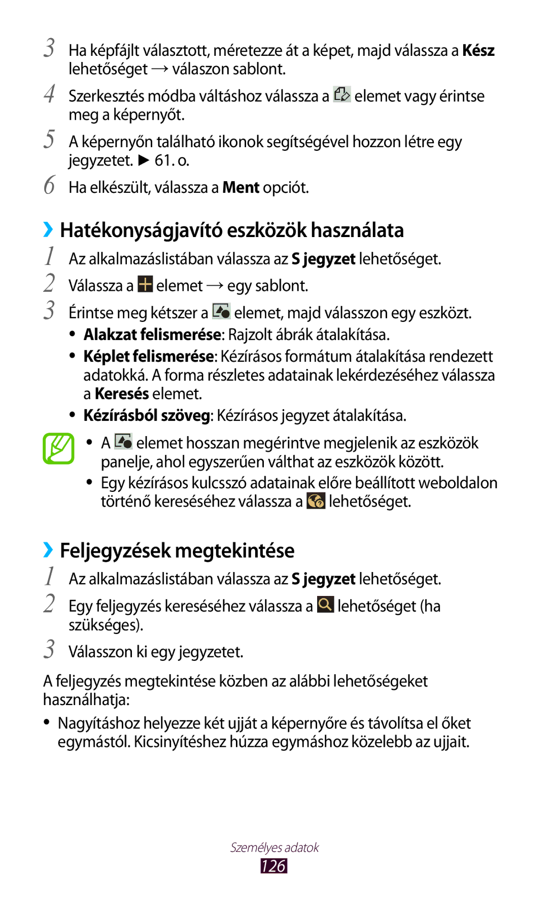 Samsung GT-N7000ZBAEUR, GT-N7000ZBADBT, GT-N7000ZBEATO, GT-N7000RWAATO, GT-N7000ZBAATO manual ››Feljegyzések megtekintése, 126 