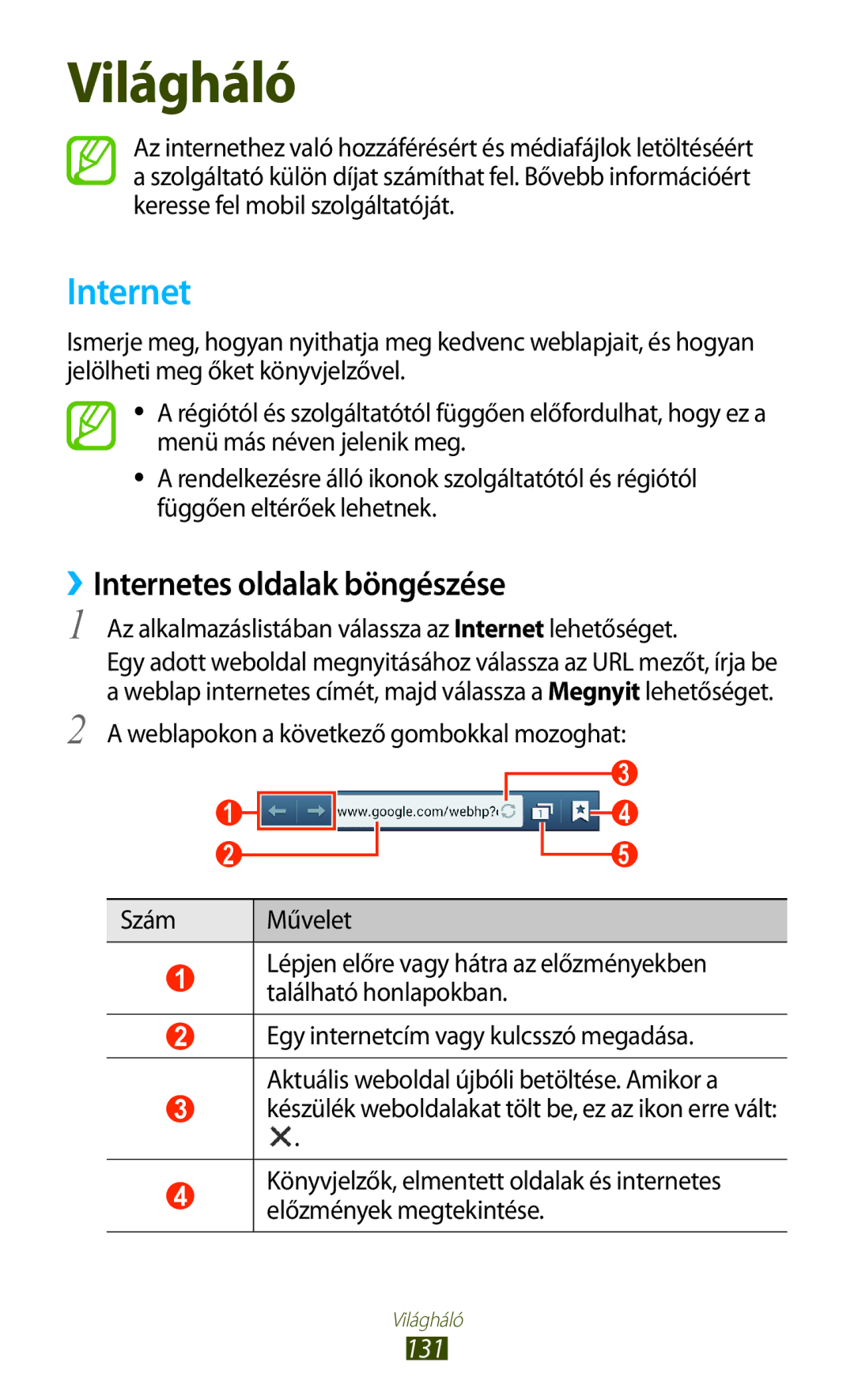 Samsung GT-N7000ZBAITV ››Internetes oldalak böngészése, 131, Az alkalmazáslistában válassza az Internet lehetőséget 