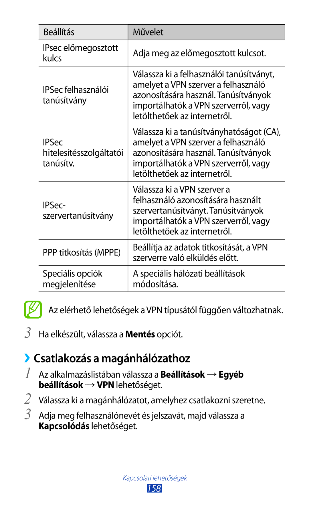 Samsung GT2N7000RWATMH, GT-N7000ZBADBT, GT-N7000ZBEATO, GT-N7000RWAATO, GT-N7000ZBAEUR ››Csatlakozás a magánhálózathoz, 158 