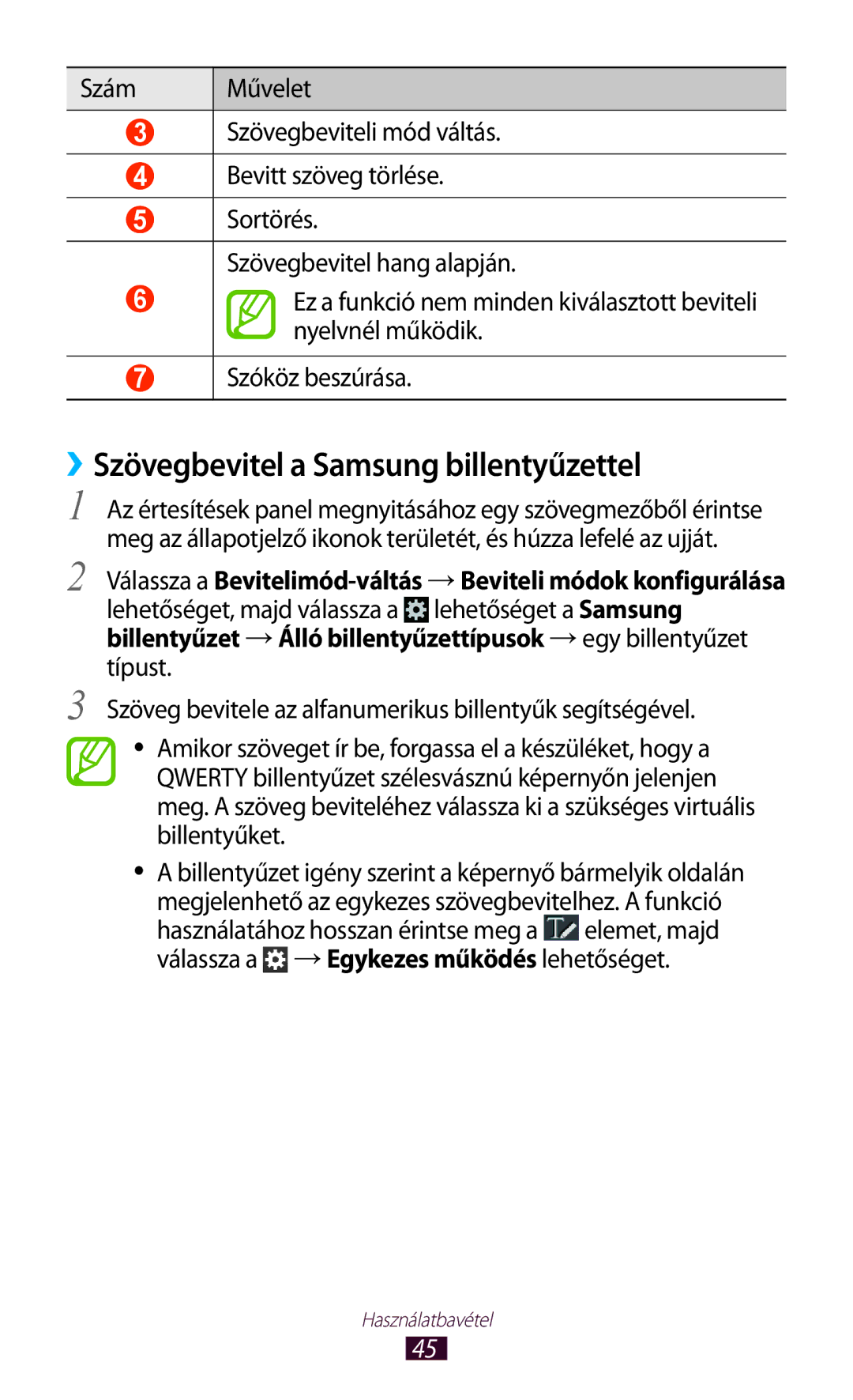 Samsung GT-N7000ZBAATO, GT-N7000ZBADBT, GT-N7000ZBEATO, GT-N7000RWAATO manual ››Szövegbevitel a Samsung billentyűzettel 