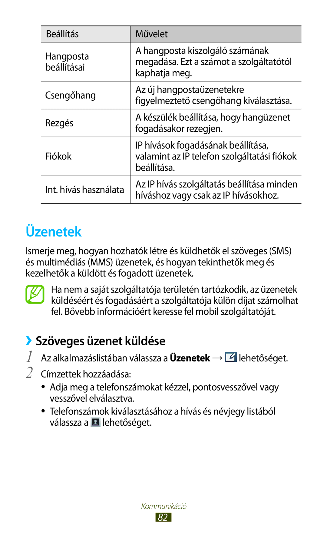 Samsung GT-N7000ZBADBT, GT-N7000ZBEATO, GT-N7000RWAATO, GT-N7000ZBAEUR, GT-N7000ZBAATO Üzenetek, ››Szöveges üzenet küldése 