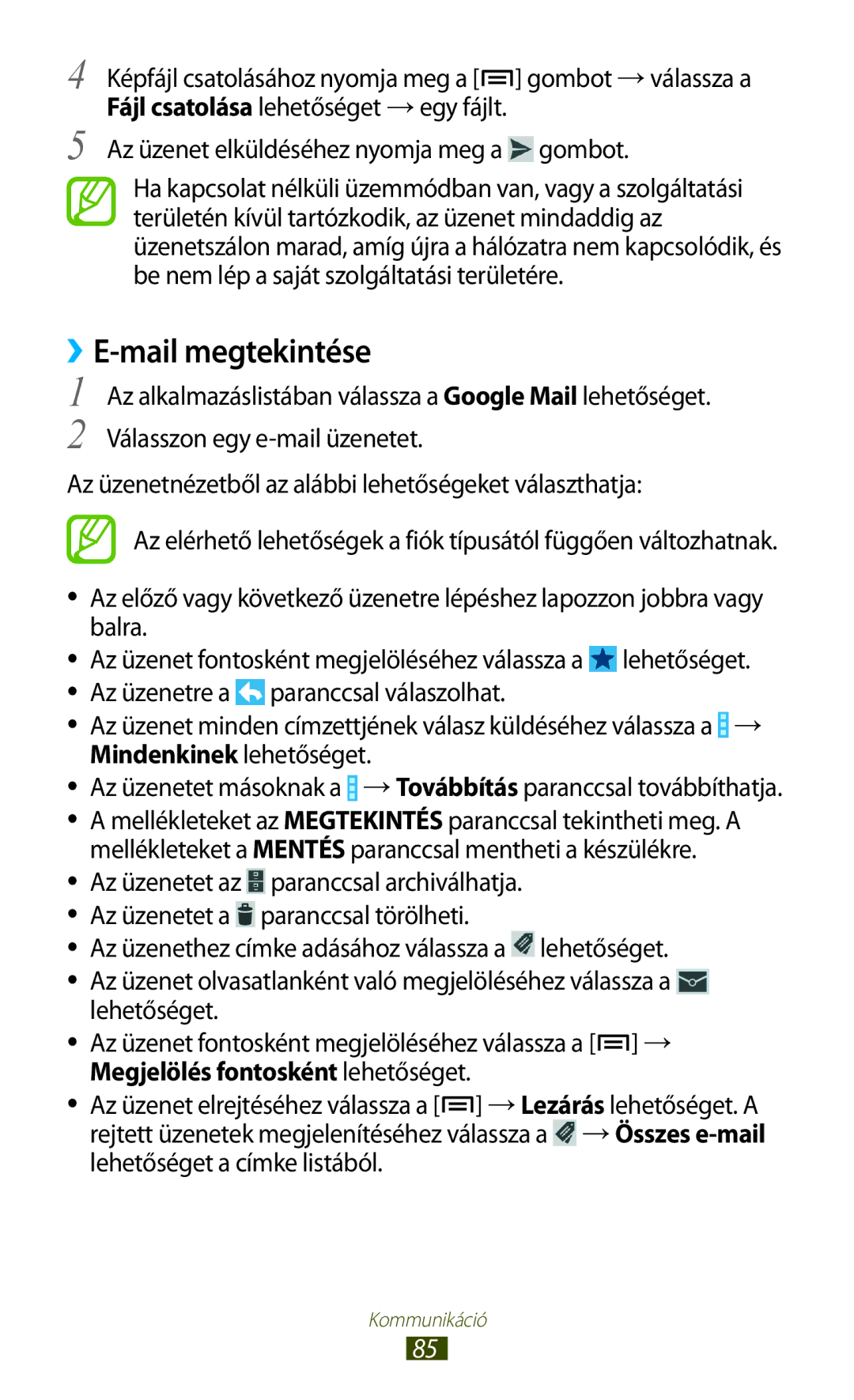 Samsung GT-N7000ZBAEUR, GT-N7000ZBADBT manual ››E-mail megtekintése, Mellékleteket a Mentés paranccsal mentheti a készülékre 