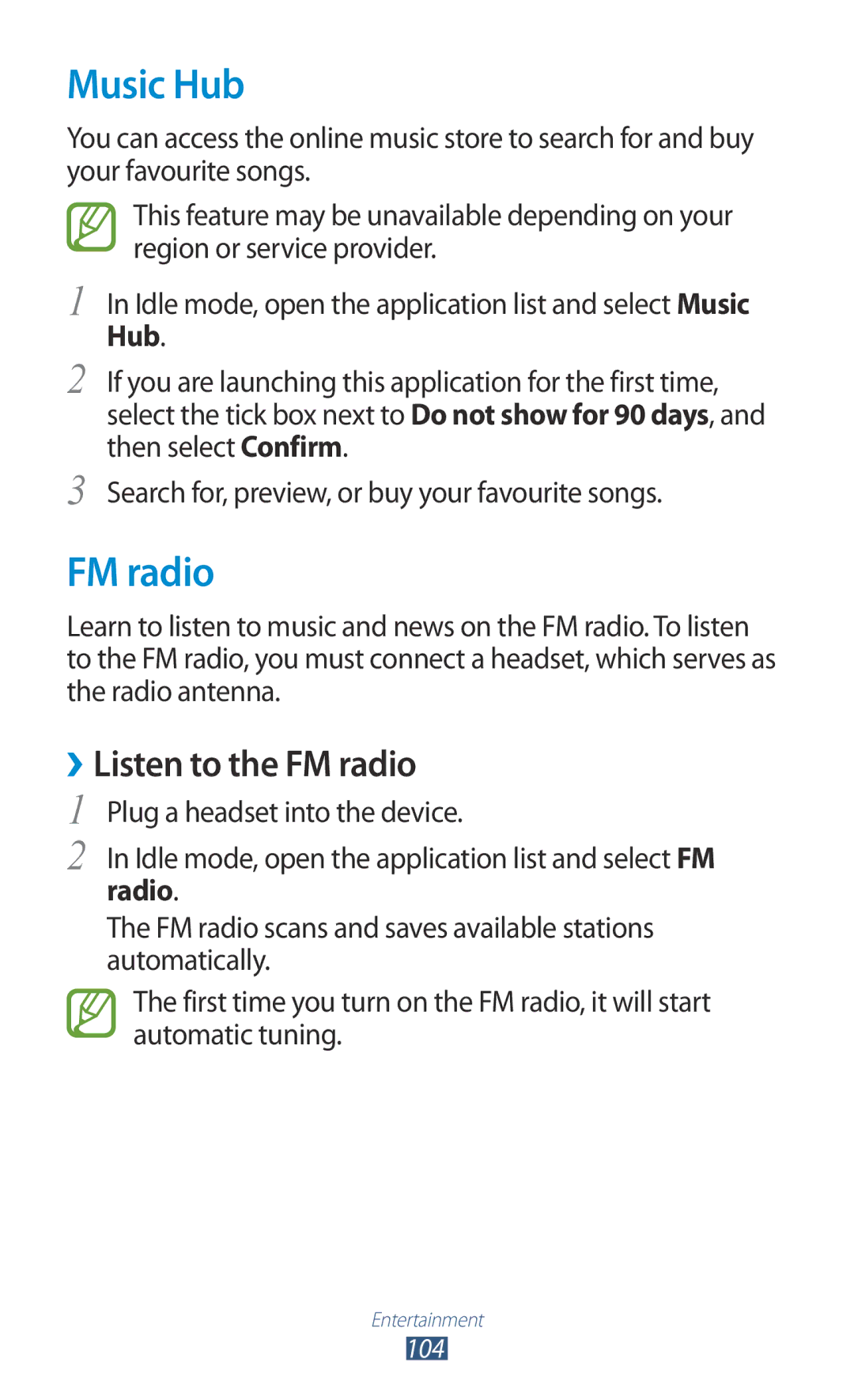 Samsung GT-N7000ZBAABS, GT-N7000ZBADBT, GT-N7000ZBEDBT, GT-N7000ZBEATO manual Music Hub, ››Listen to the FM radio 