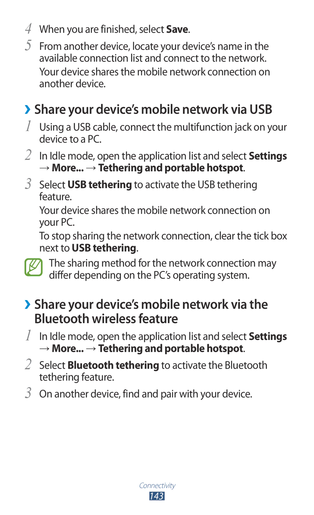 Samsung GT-N7000ZBAGBL, GT-N7000ZBADBT manual Bluetooth wireless feature, ››Share your device’s mobile network via USB 