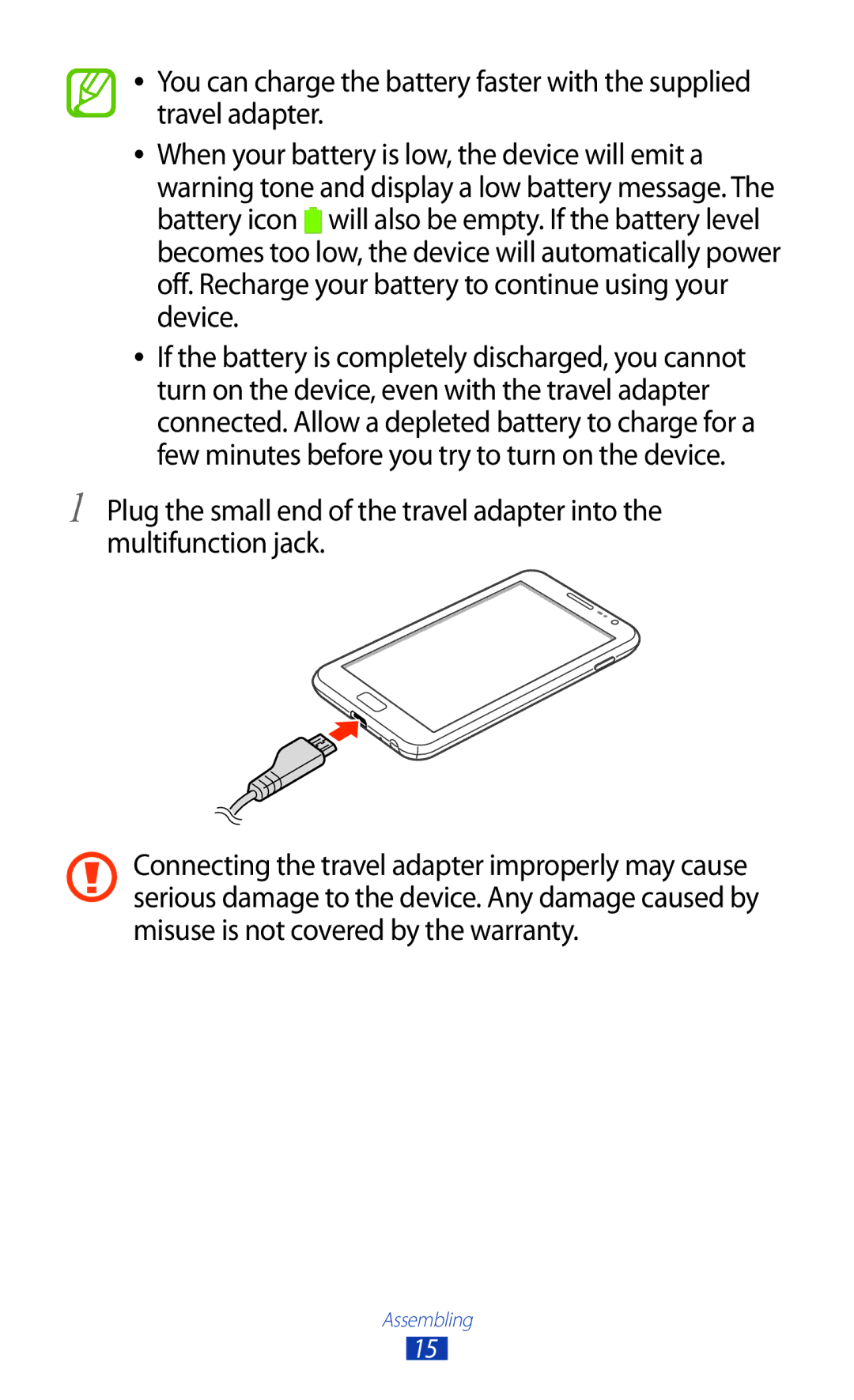 Samsung GT-N7000ZIADTM, GT-N7000ZBADBT, GT-N7000ZBEDBT, GT-N7000ZBEATO, GT-N7000RWATUR, GT-N7000RWAMBC manual Assembling 