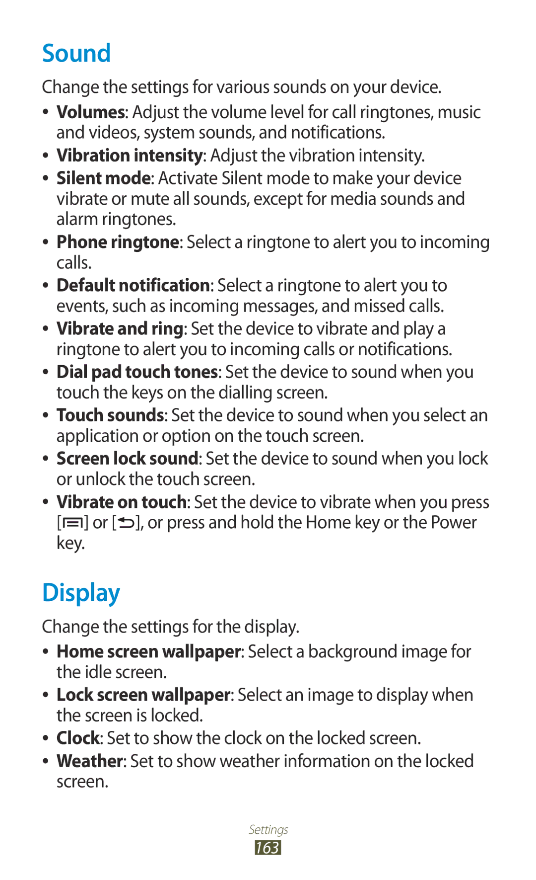 Samsung GT-N7000ZBACRO, GT-N7000ZBADBT, GT-N7000ZBEDBT, GT-N7000ZBEATO, GT-N7000RWATUR, GT-N7000RWAMBC manual Sound, Display 