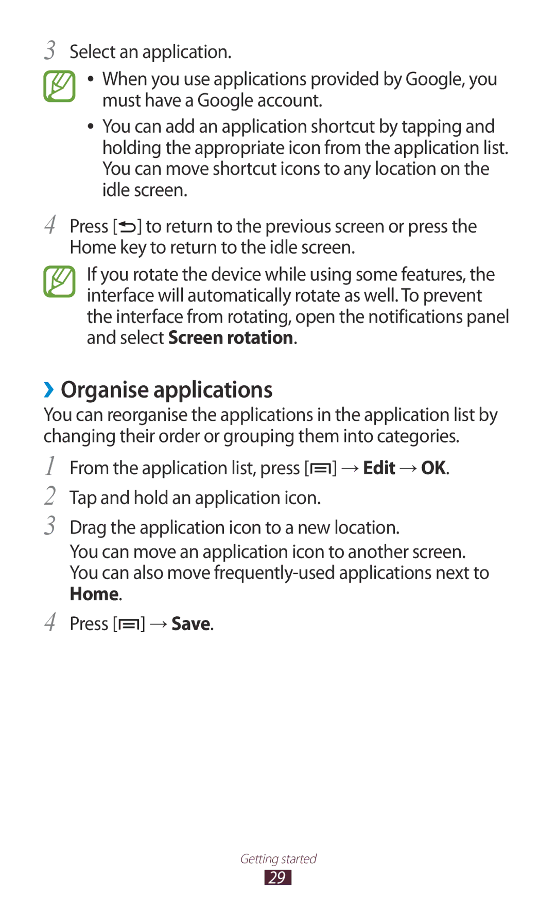 Samsung GT-N7000ZBESFR, GT-N7000ZBADBT, GT-N7000ZBEDBT, GT-N7000ZBEATO, GT-N7000RWATUR, GT-N7000RWAMBC ››Organise applications 