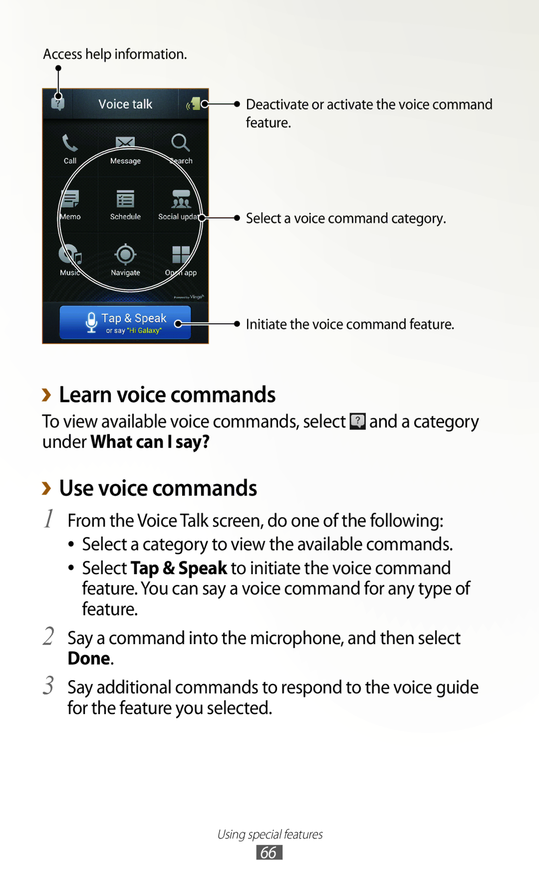 Samsung GT-N7000RWAAMN, GT-N7000ZBADBT, GT-N7000ZBEDBT, GT-N7000ZBEATO manual ››Learn voice commands, ››Use voice commands 