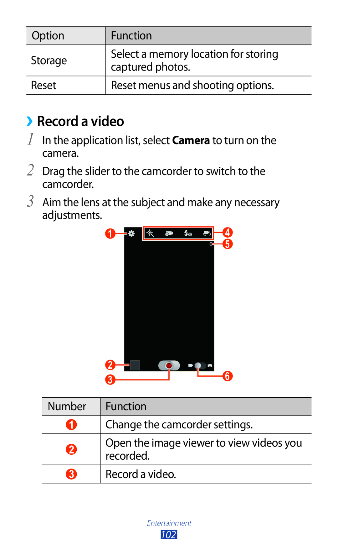 Samsung GT-N7000RWEVIP, GT-N7000ZBADBT, GT-N7000ZBEDBT, GT-N7000ZBEATO, GT-N7000RWATUR, GT-N7000RWAMBC manual ››Record a video 