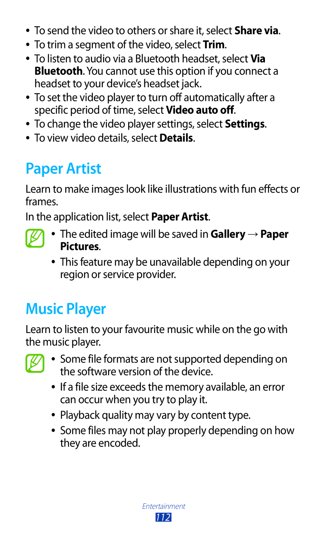 Samsung GT2N7000ZBAORS, GT-N7000ZBADBT, GT-N7000ZBEDBT, GT-N7000ZBEATO, GT-N7000RWATUR manual Paper Artist, Music Player 