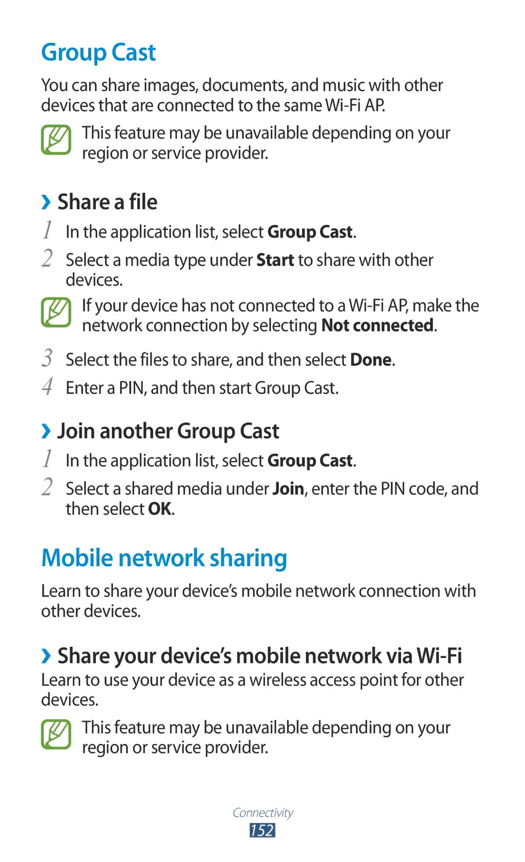 Samsung GT-N7000RWAXEH, GT-N7000ZBADBT, GT-N7000ZBEDBT, GT-N7000ZBEATO Mobile network sharing, ››Join another Group Cast 