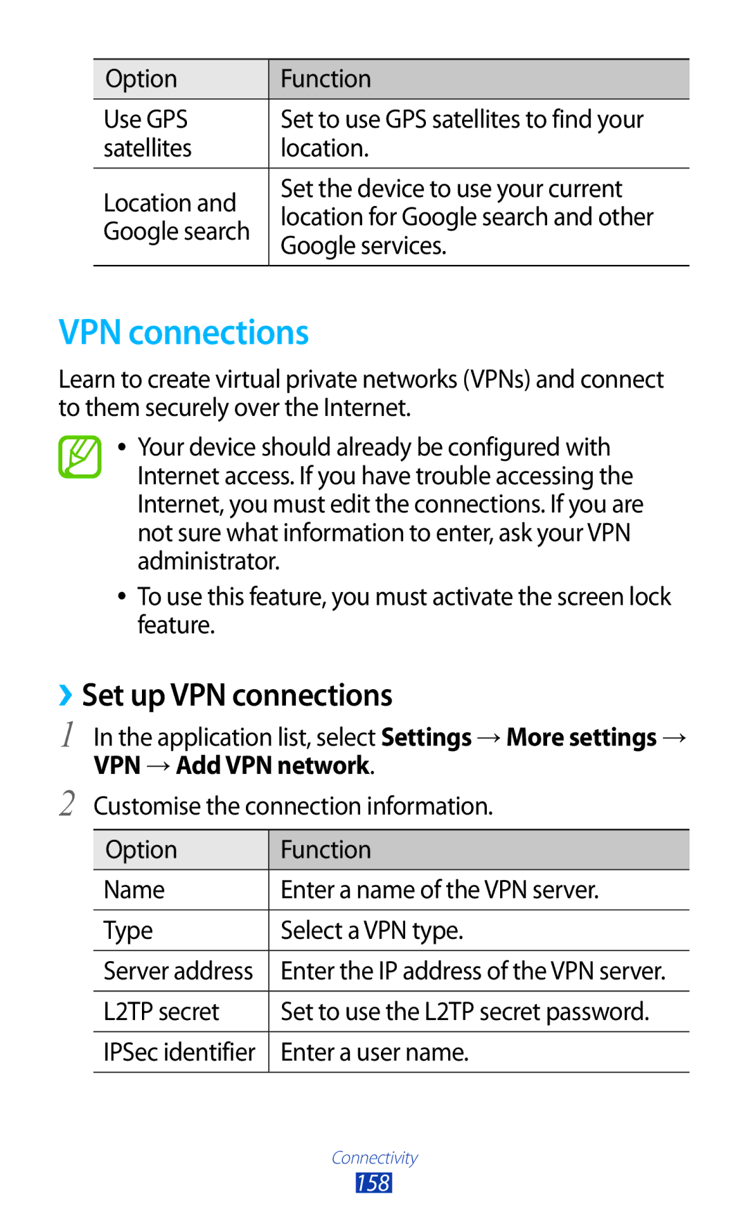 Samsung GT-N7000ZBESER, GT-N7000ZBADBT, GT-N7000ZBEDBT, GT-N7000ZBEATO ››Set up VPN connections, VPN → Add VPN network 