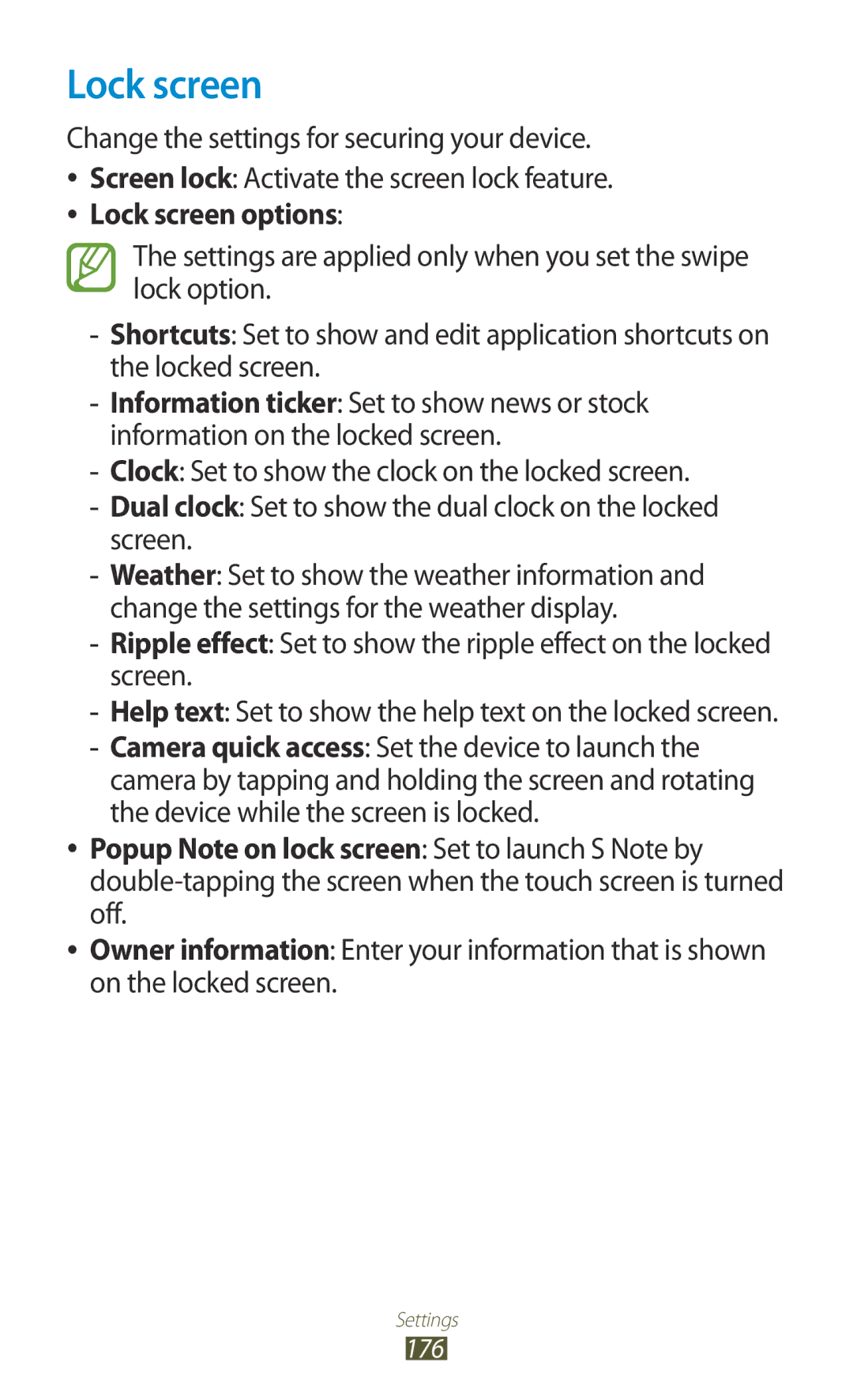 Samsung GT-N7000ZBADTM, GT-N7000ZBADBT, GT-N7000ZBEDBT, GT-N7000ZBEATO, GT-N7000RWATUR, GT-N7000RWAMBC manual Lock screen 