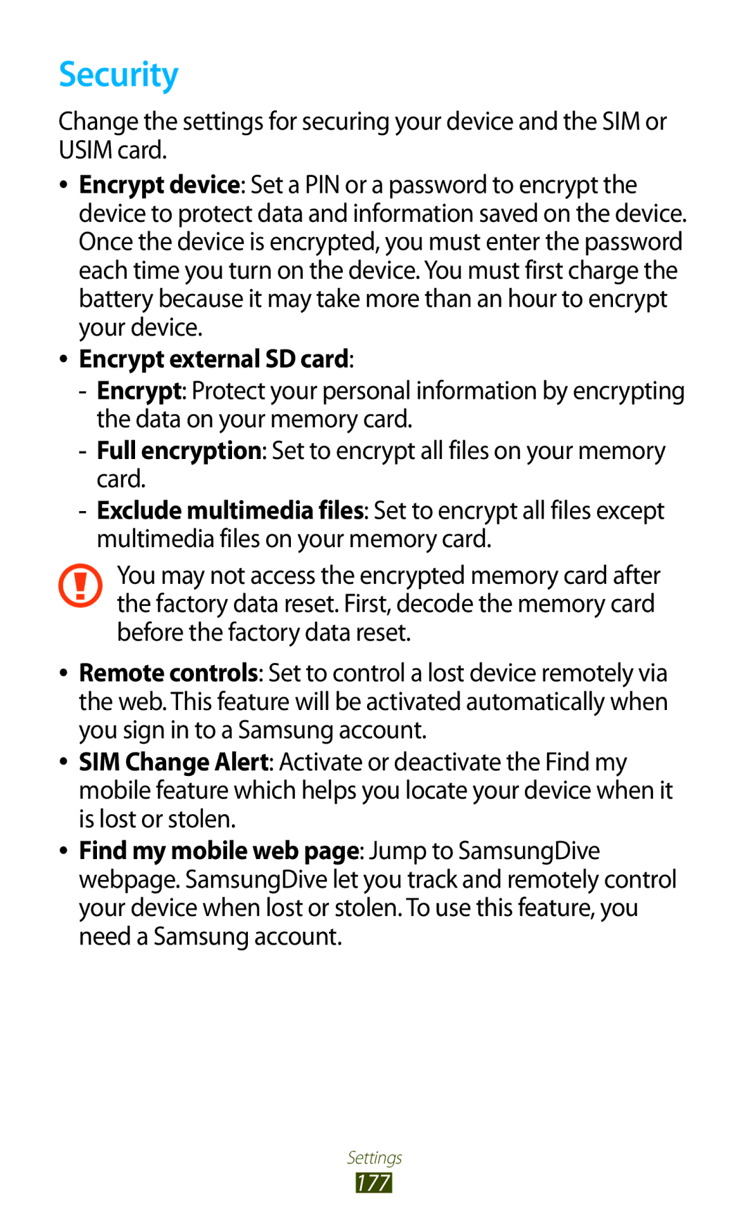 Samsung GT-N7000ZIADTM, GT-N7000ZBADBT, GT-N7000ZBEDBT, GT-N7000ZBEATO, GT-N7000RWATUR Security, Encrypt external SD card 