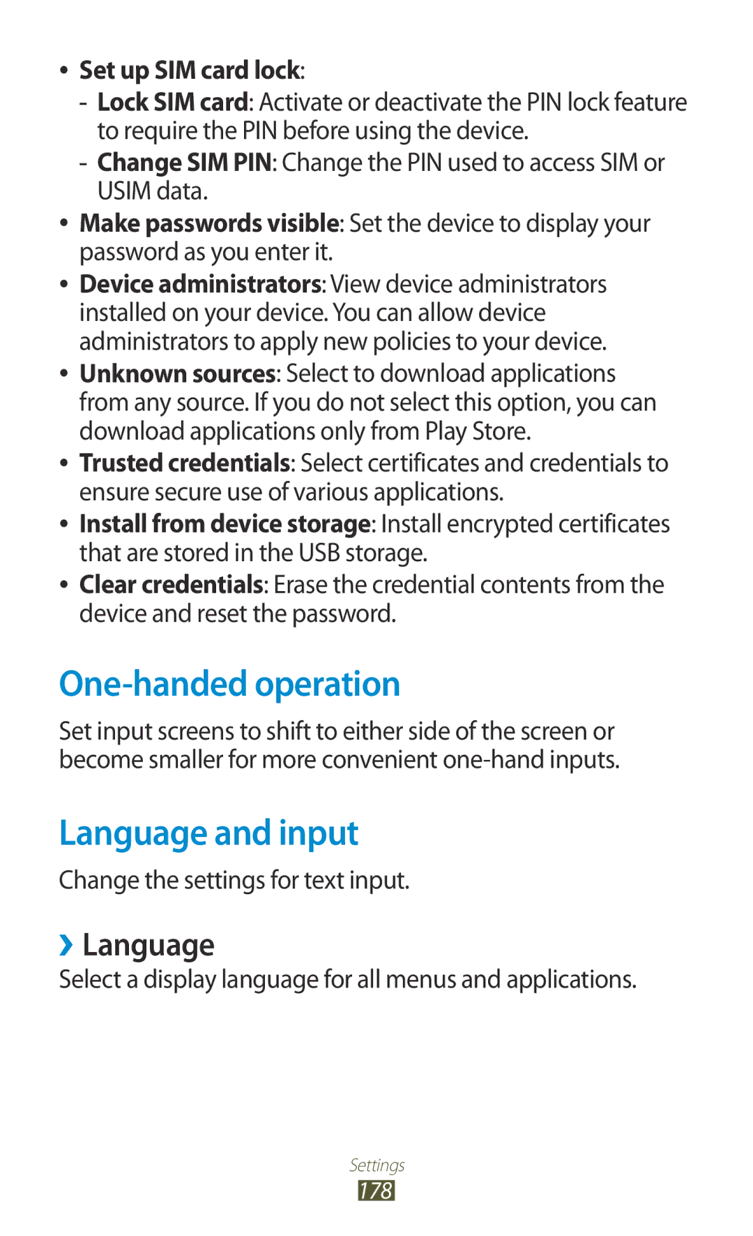 Samsung GT-N7000ZBAXEO, GT-N7000ZBADBT manual One-handed operation, Language and input, ››Language, Set up SIM card lock 