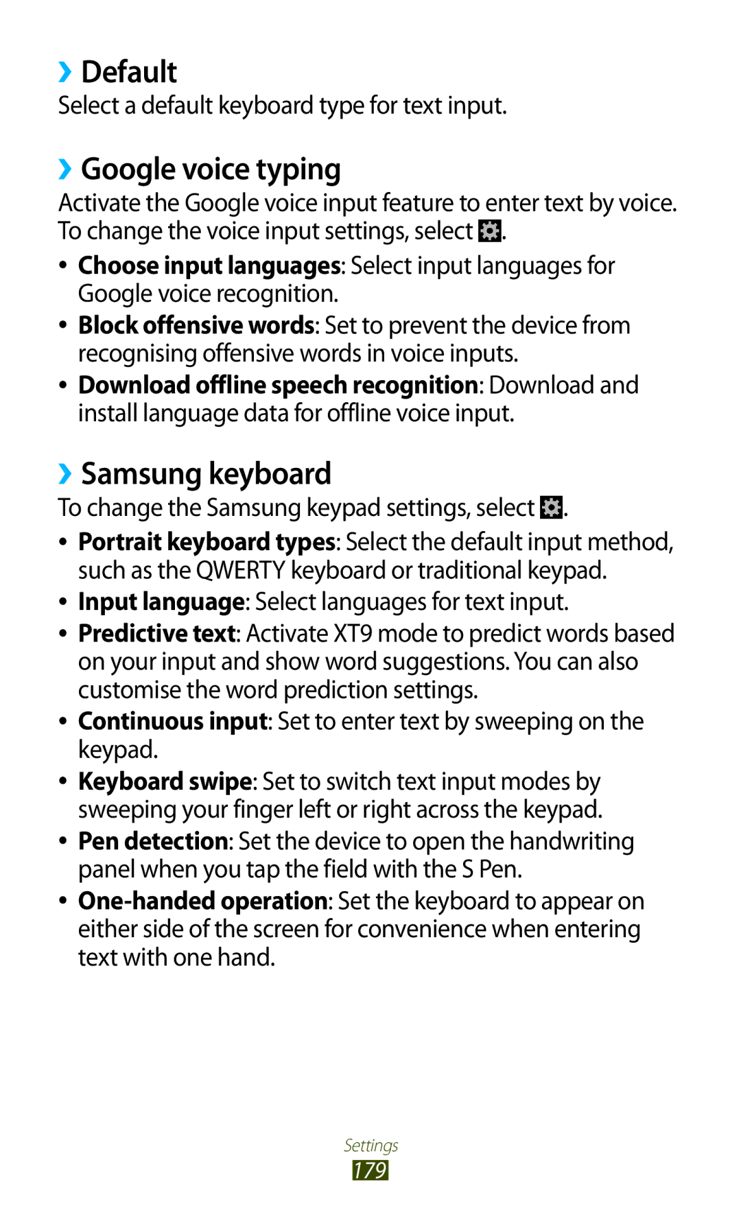 Samsung GT-N7000ZBAVD2 ››Default, ››Google voice typing, ››Samsung keyboard, Select a default keyboard type for text input 