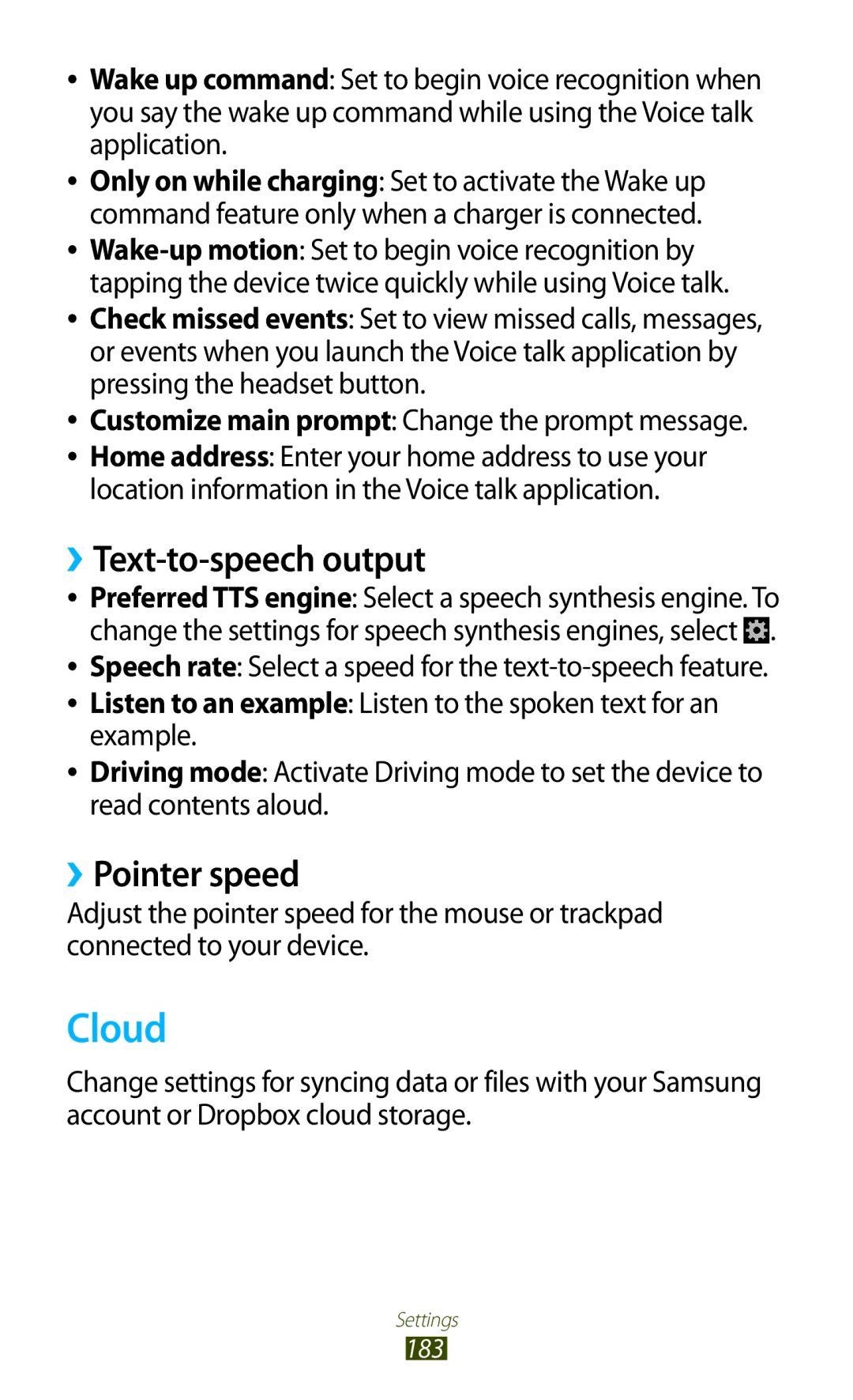 Samsung GT-N7000ZBATUR Cloud, ››Text-to-speech output, ››Pointer speed, Customize main prompt Change the prompt message 