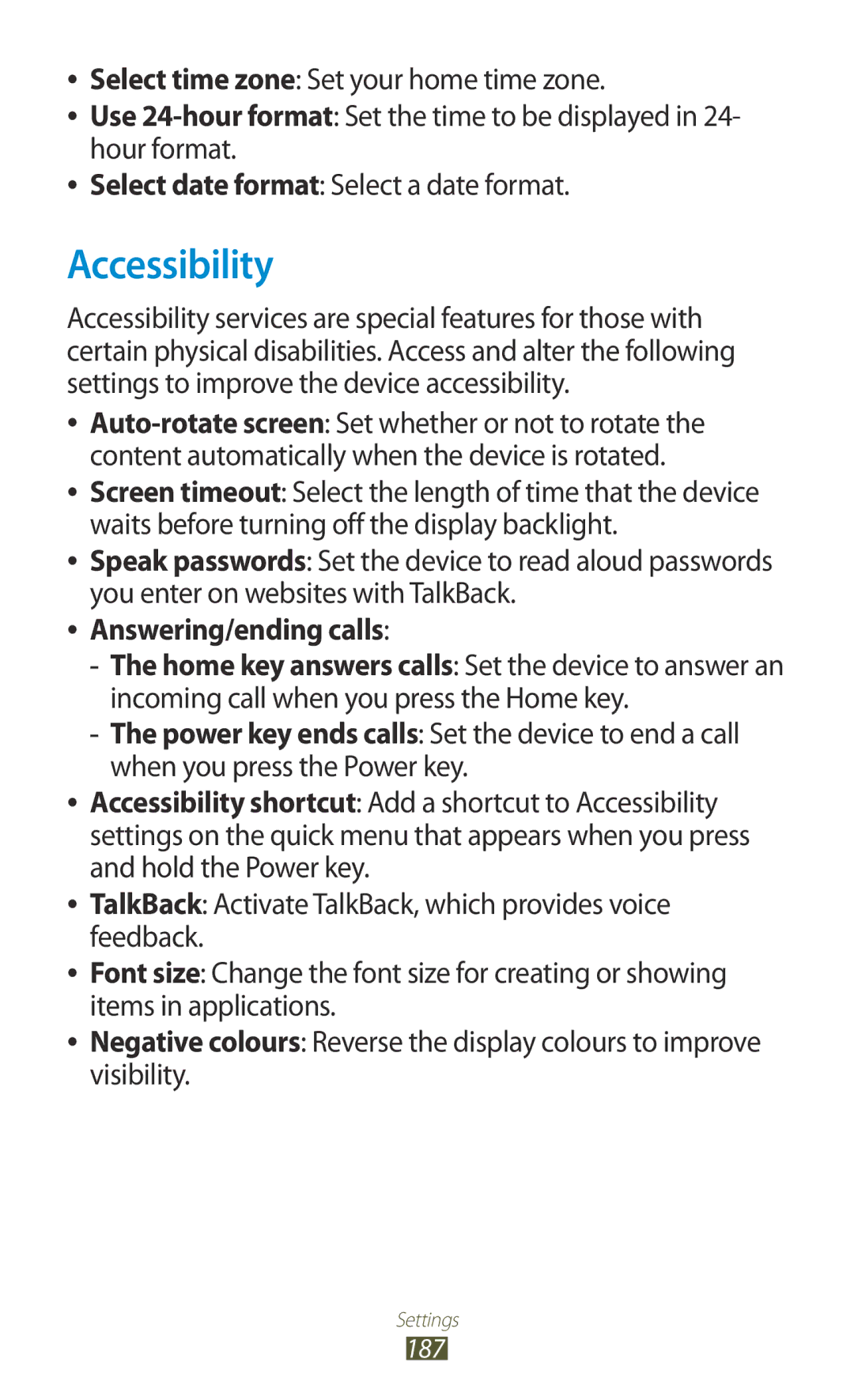 Samsung GT-N7000ZIAXEF, GT-N7000ZBADBT, GT-N7000ZBEDBT, GT-N7000ZBEATO, GT-N7000RWATUR Accessibility, Answering/ending calls 