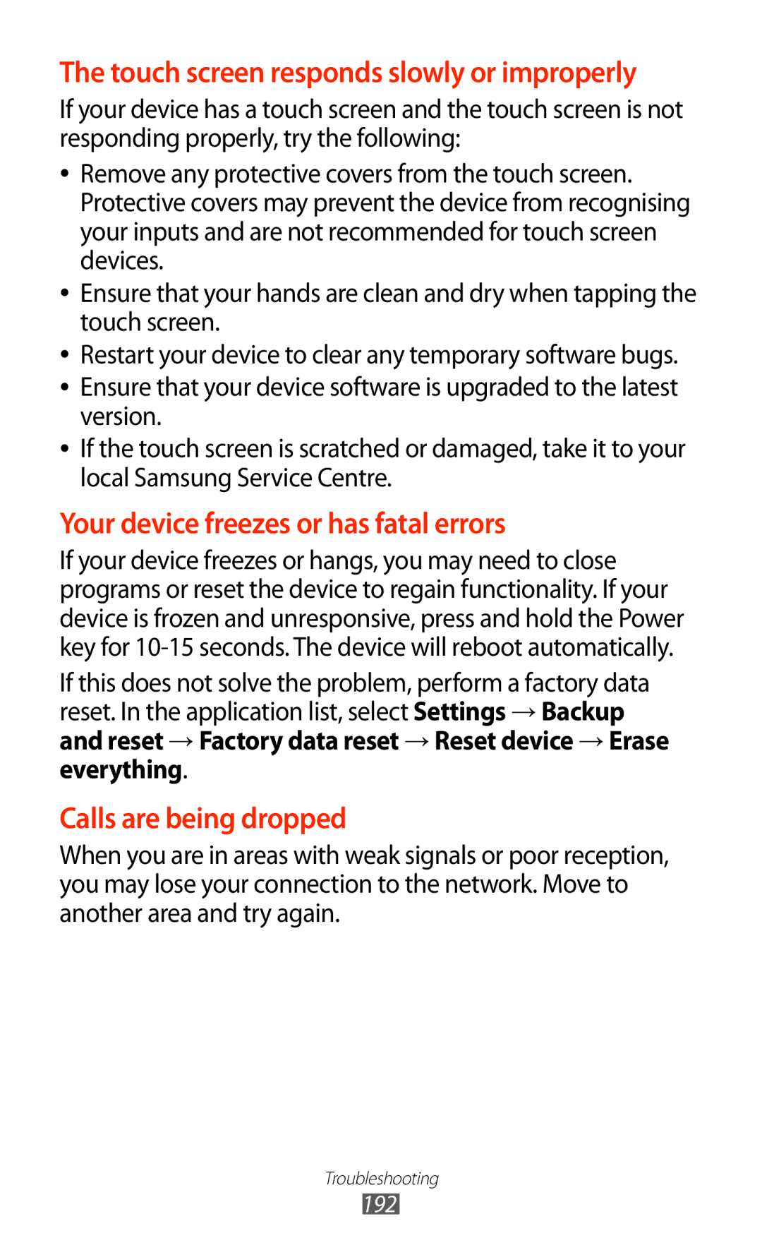 Samsung GT-N7000RWAXEF, GT-N7000ZBADBT, GT-N7000ZBEDBT, GT-N7000ZBEATO manual Your device freezes or has fatal errors 