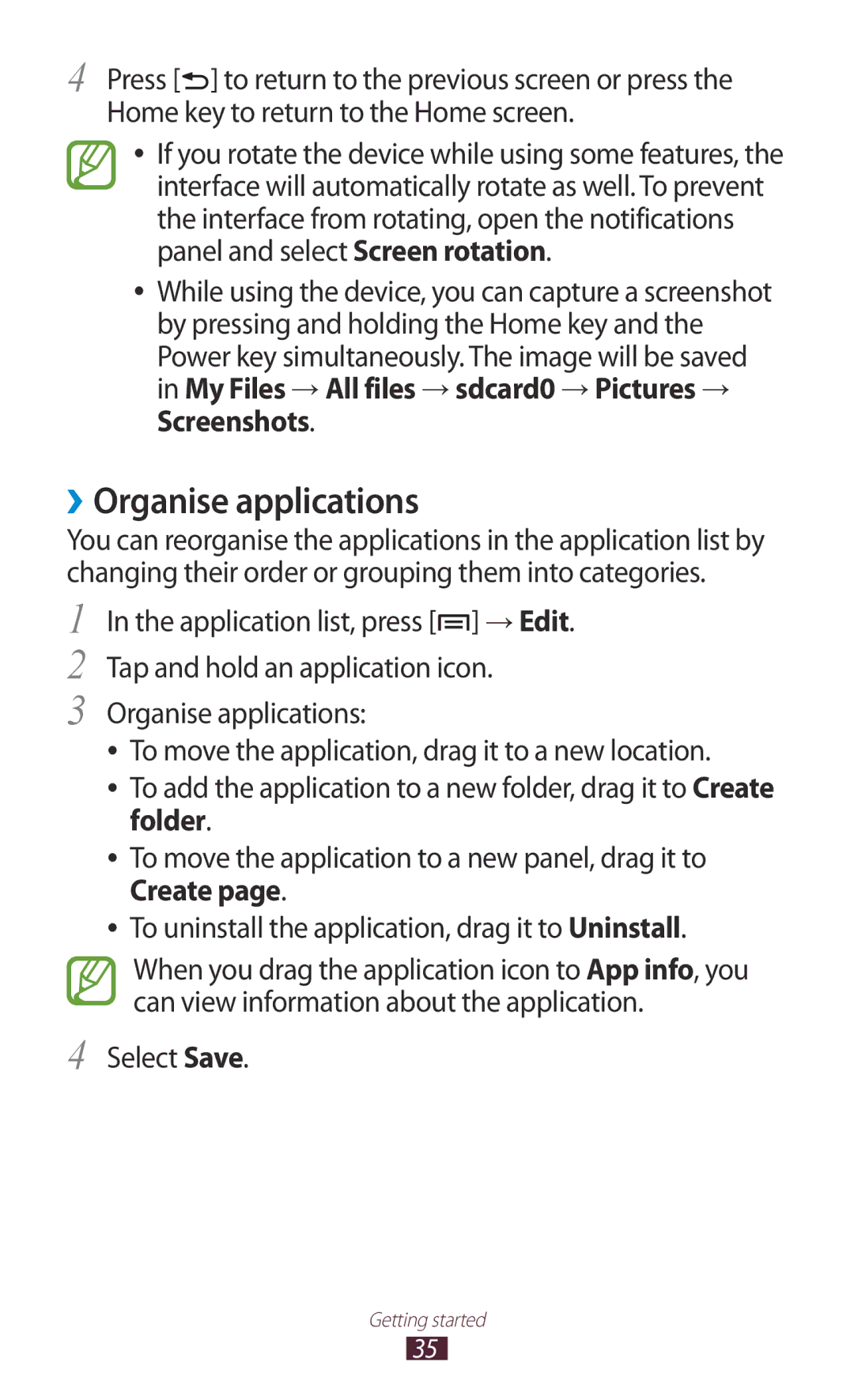 Samsung GT-N7000ZIEXEF, GT-N7000ZBADBT, GT-N7000ZBEDBT, GT-N7000ZBEATO, GT-N7000RWATUR ››Organise applications, Screenshots 