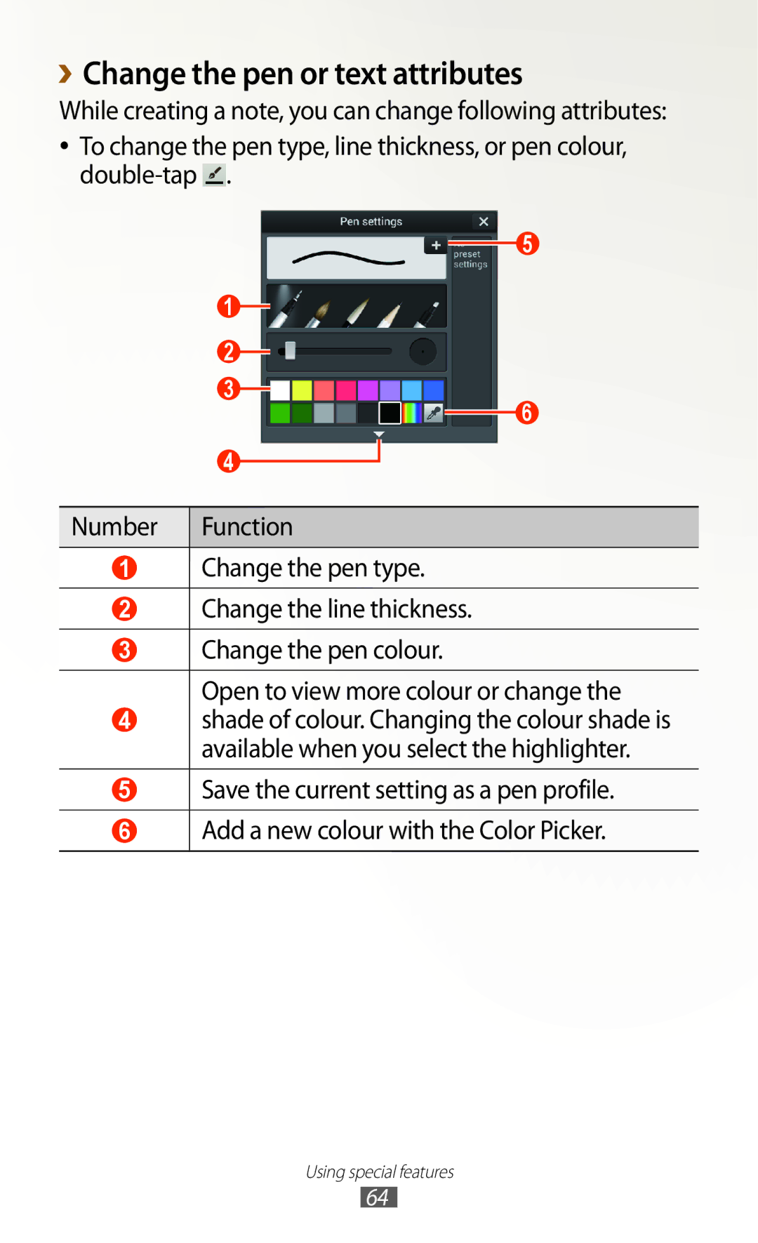 Samsung GT-N7000ZBEATL, GT-N7000ZBADBT, GT-N7000ZBEDBT, GT-N7000ZBEATO, GT-N7000RWATUR ››Change the pen or text attributes 