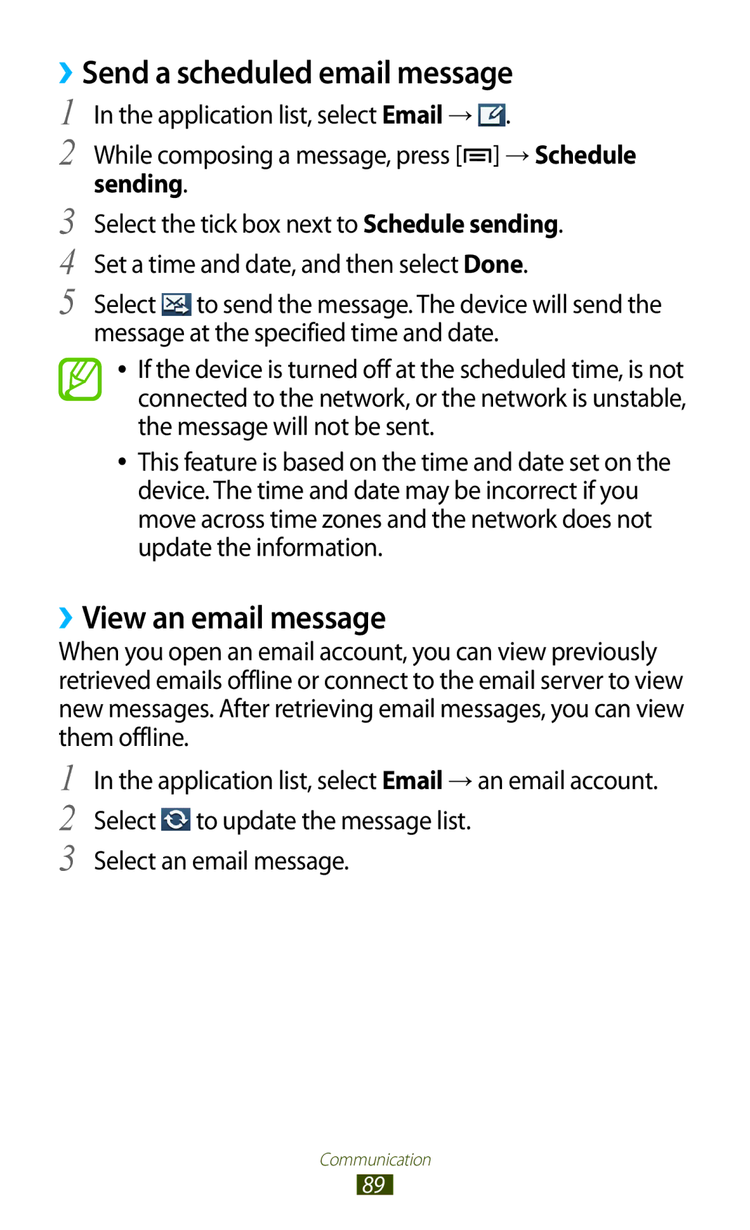 Samsung GT-N7000ZBACRG, GT-N7000ZBADBT, GT-N7000ZBEDBT manual ››Send a scheduled email message, ››View an email message 