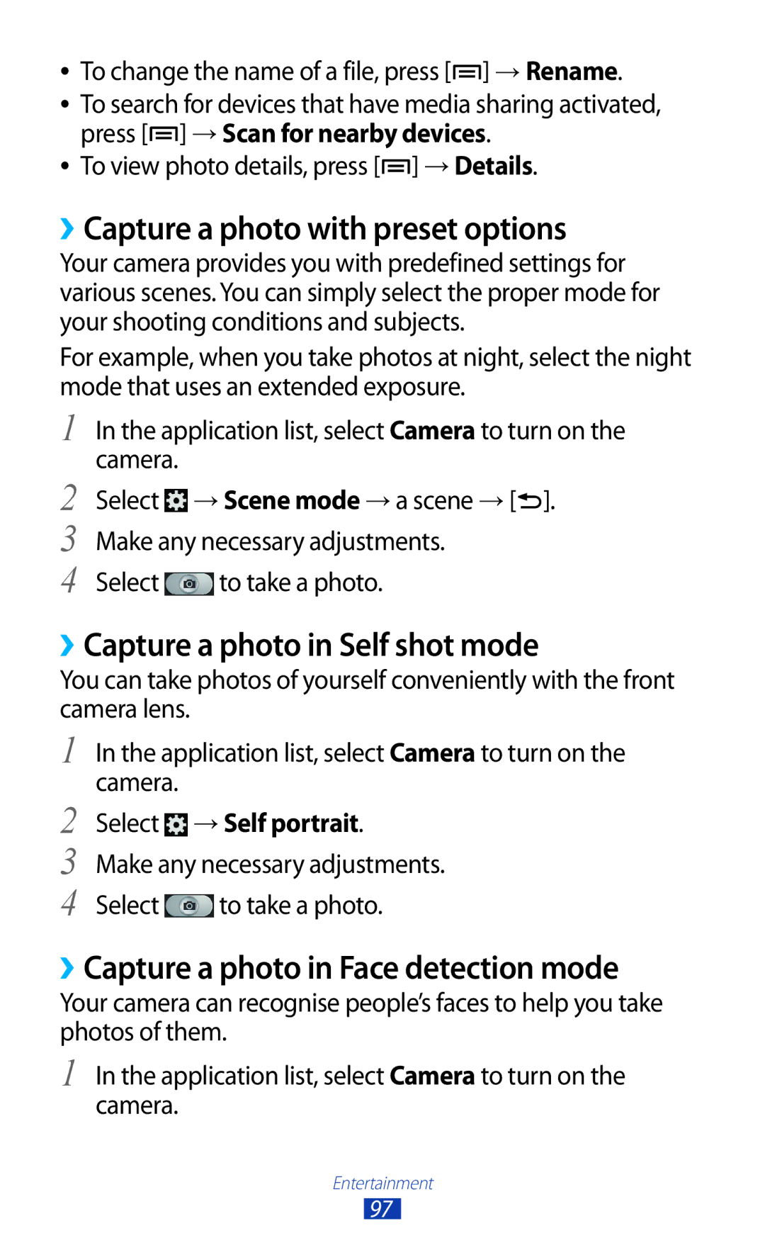 Samsung GT2N7000ZBATWO ››Capture a photo with preset options, ››Capture a photo in Self shot mode, Select → Self portrait 