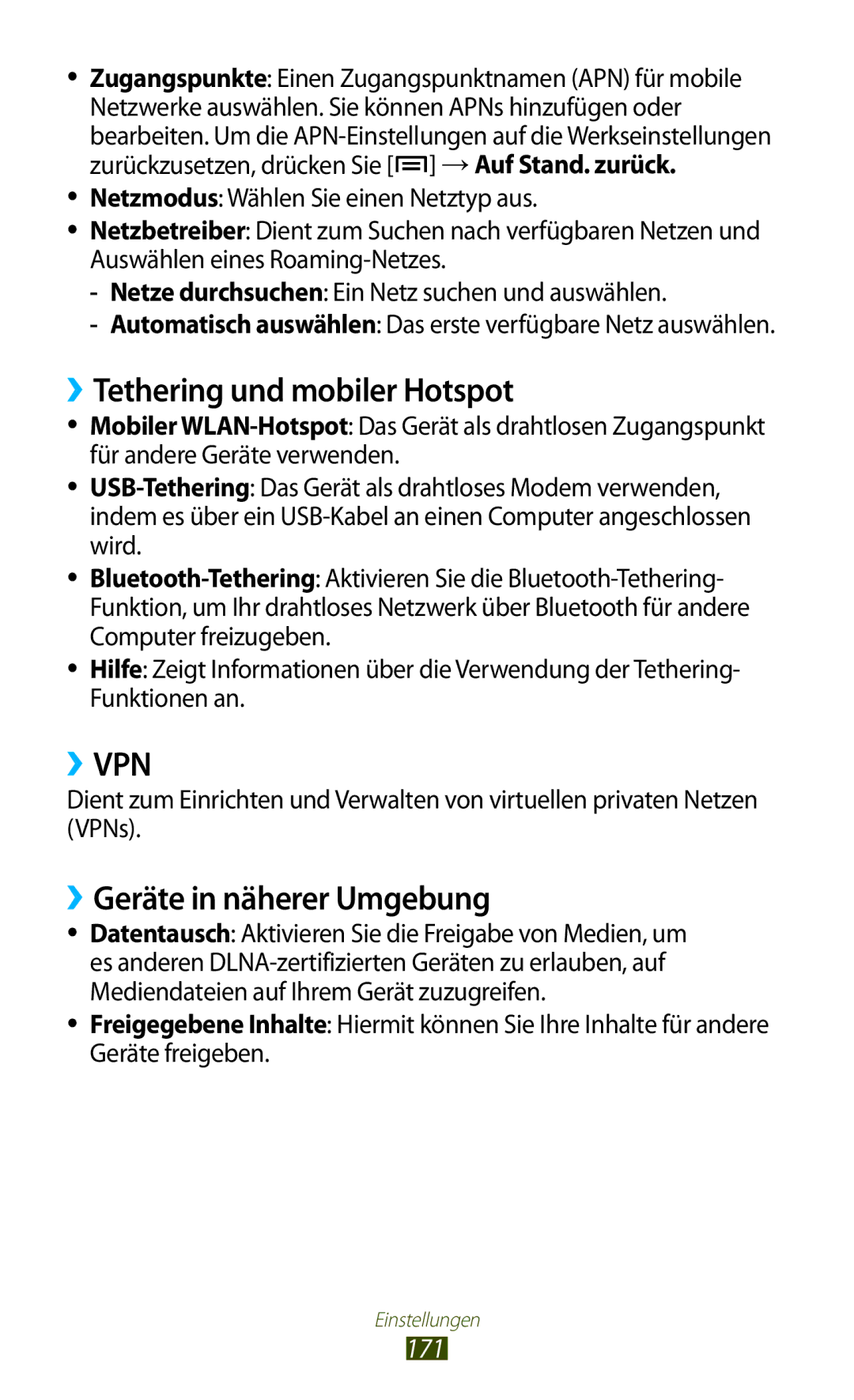 Samsung GT-N7000ZBAATO, GT-N7000ZBADBT, GT-N7000ZBEDBT ››Tethering und mobiler Hotspot, ››Geräte in näherer Umgebung, 171 