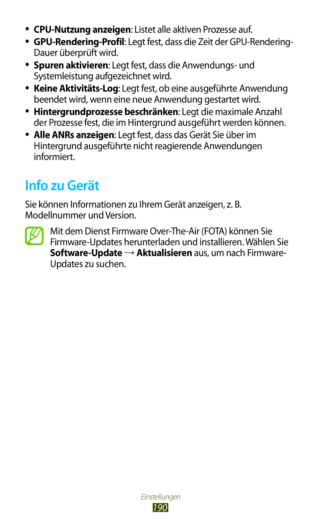 Samsung GT-N7000ZBATMN, GT-N7000ZBADBT, GT-N7000ZBEDBT, GT-N7000ZBEATO, GT-N7000RWATUR, GT-N7000RWAMBC manual Info zu Gerät, 190 