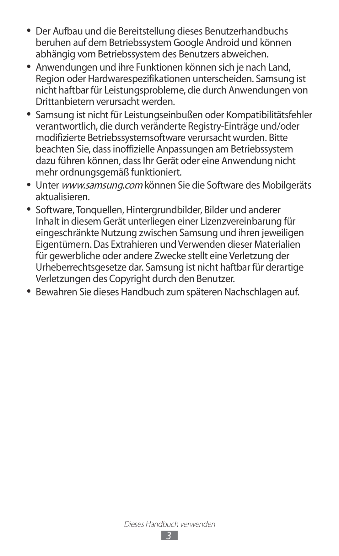 Samsung GT-N7000RWATUR, GT-N7000ZBADBT, GT-N7000ZBEDBT manual Bewahren Sie dieses Handbuch zum späteren Nachschlagen auf 