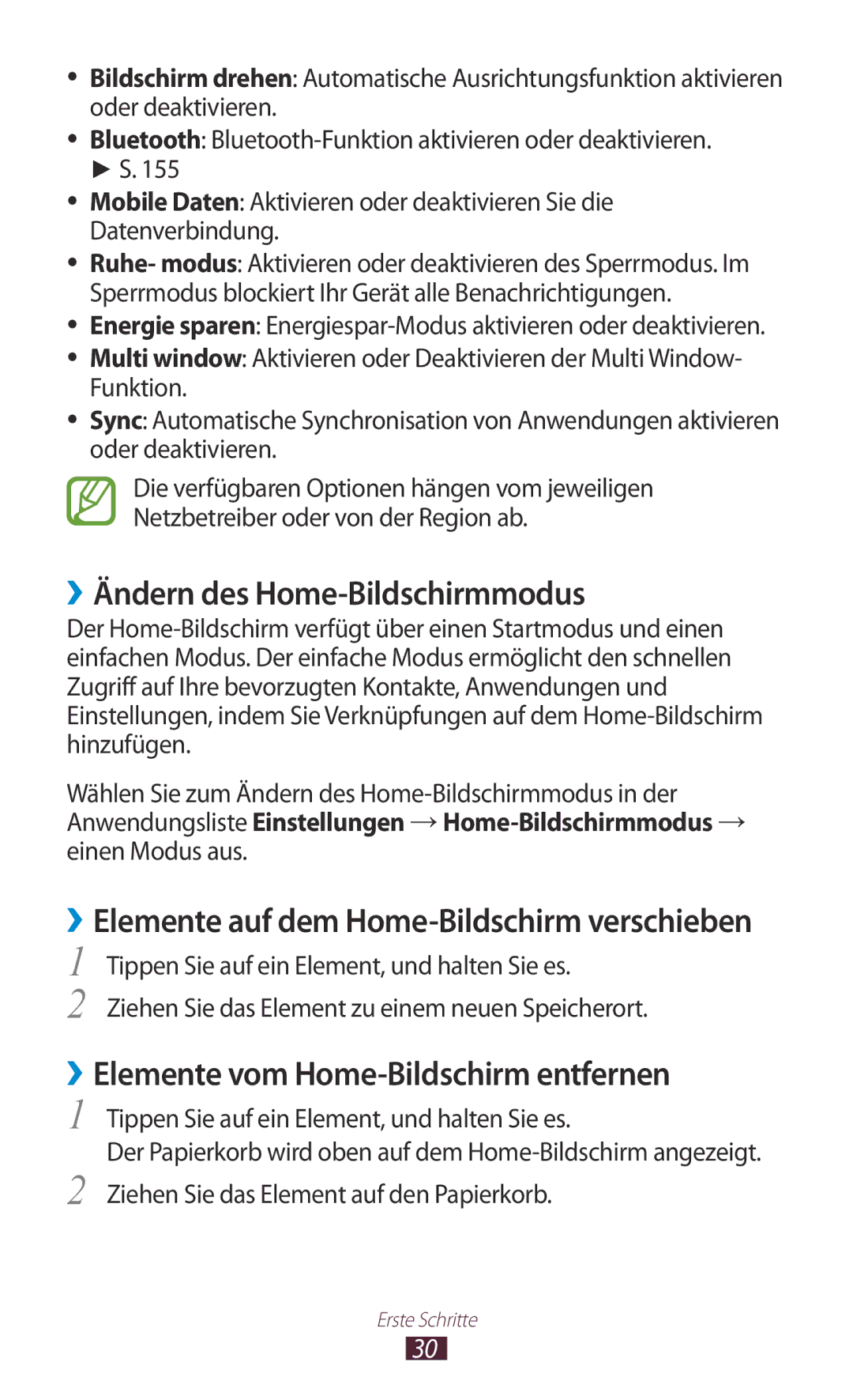 Samsung GT-N7000RWAATO, GT-N7000ZBADBT manual ››Ändern des Home-Bildschirmmodus, ››Elemente vom Home-Bildschirm entfernen 