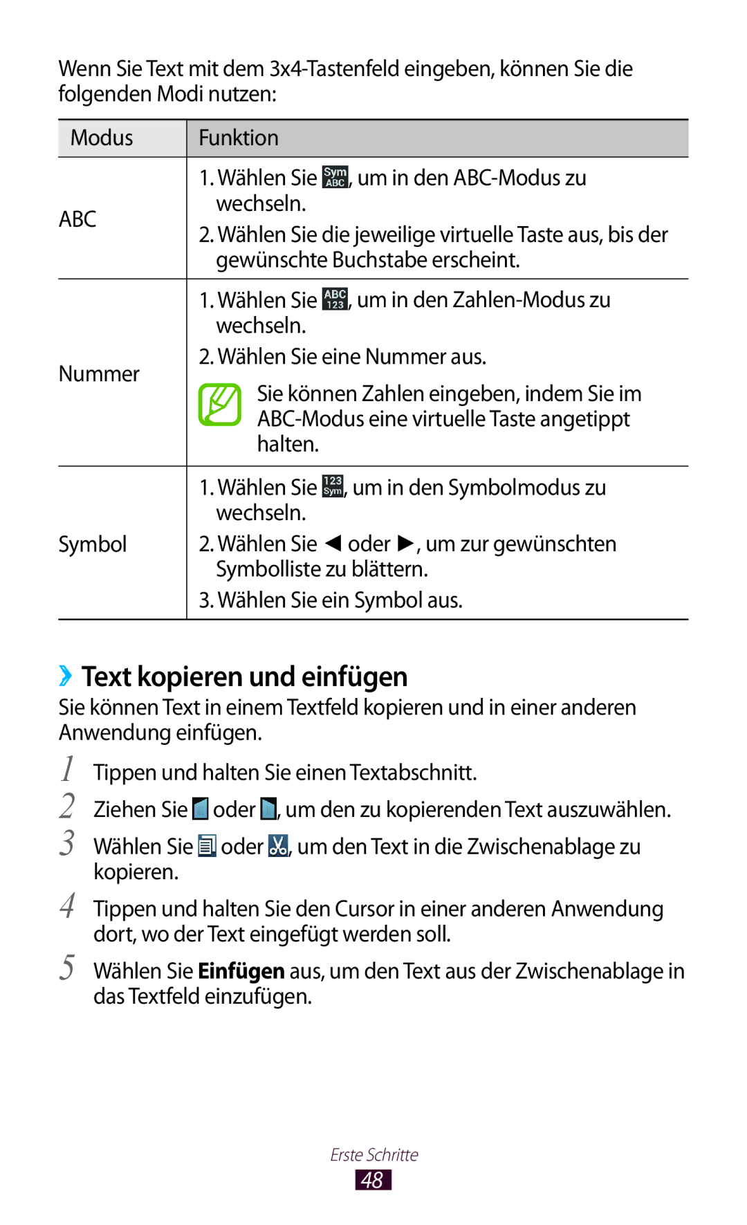 Samsung GT-N7000ZBEATO, GT-N7000ZBADBT manual ››Text kopieren und einfügen, Wechseln, Gewünschte Buchstabe erscheint 