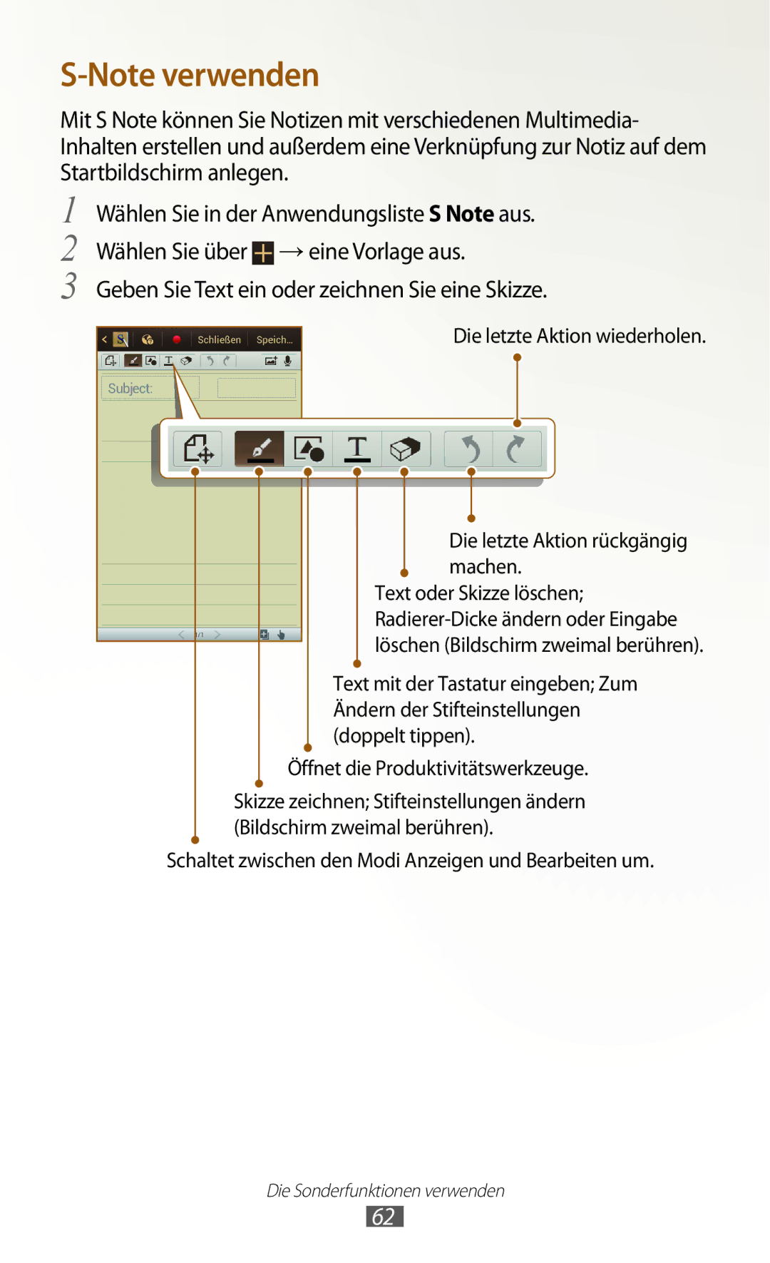 Samsung GT-N7000ZBAXEO, GT-N7000ZBADBT, GT-N7000ZBEDBT, GT-N7000ZBEATO, GT-N7000RWATUR manual Bildschirm zweimal berühren 