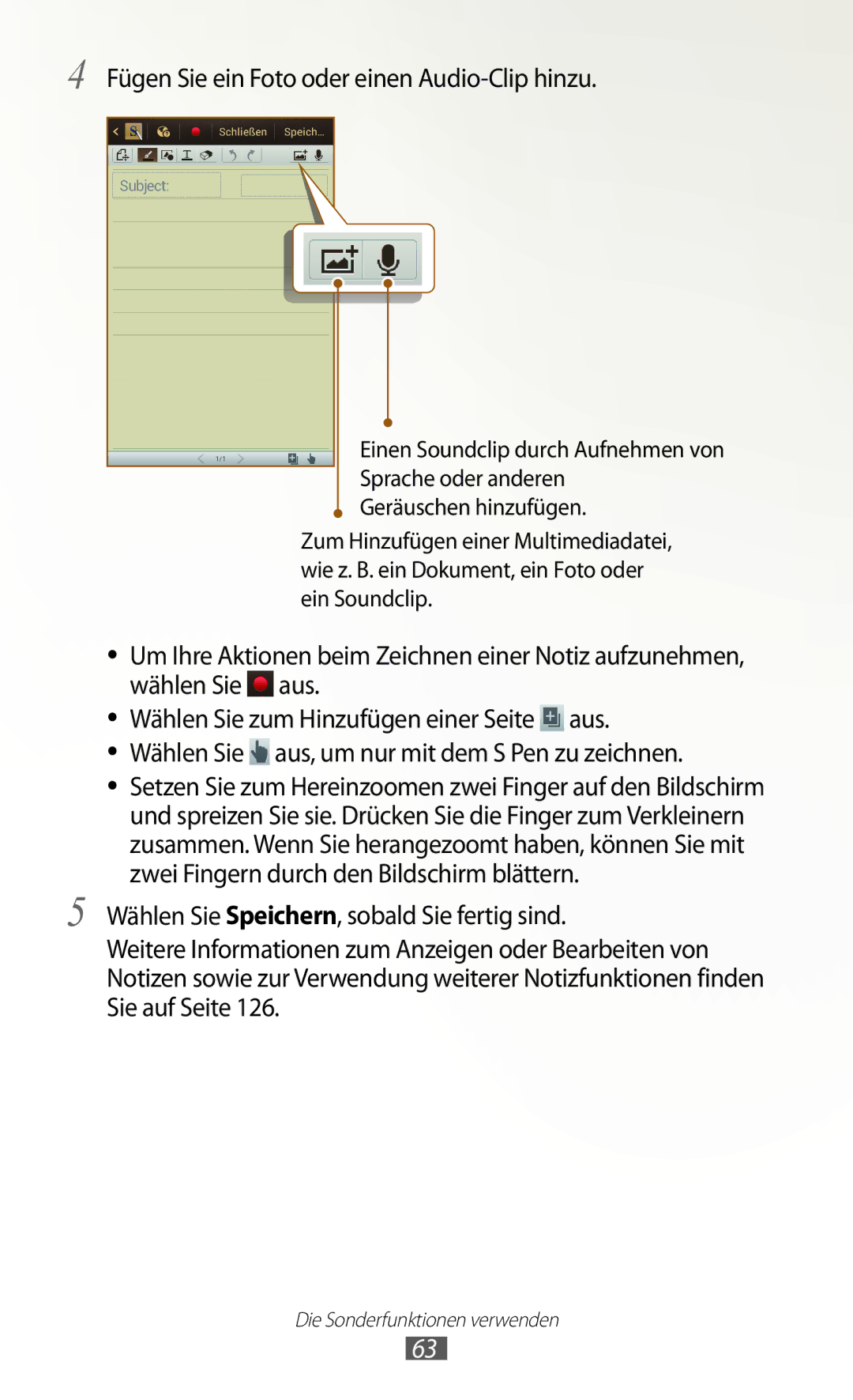 Samsung GT-N7000ZBAVD2, GT-N7000ZBADBT, GT-N7000ZBEDBT, GT-N7000ZBEATO manual Fügen Sie ein Foto oder einen Audio-Clip hinzu 